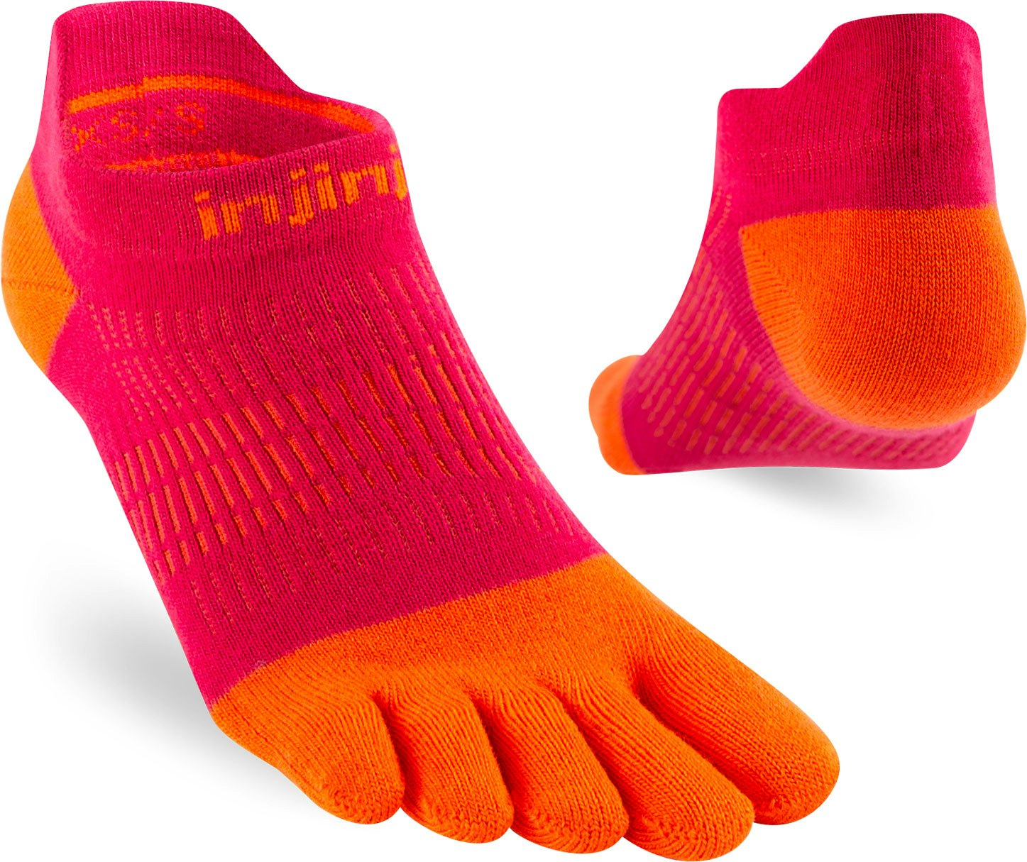 Injinji Women's Red/Orange Lightweight No-Show Toe Socks (Inj-Wns) - Chili /Tangerine - Medium/Large