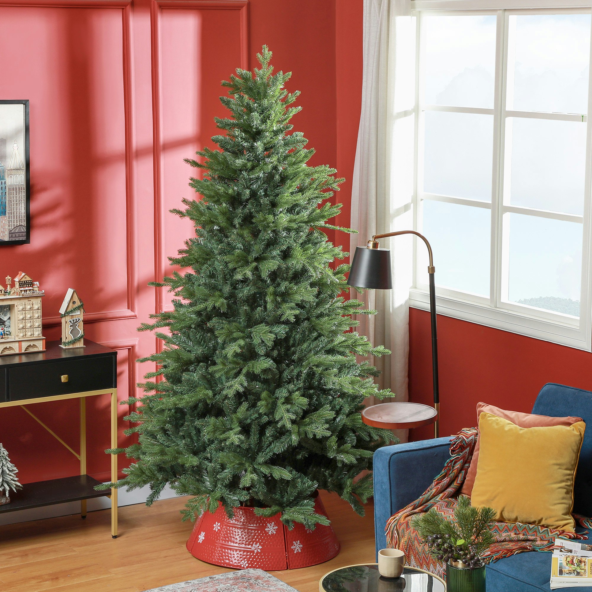Homcom 5 Ft Artificial Christmas Tree With Metal Base, Hinged Branches - 7Ft