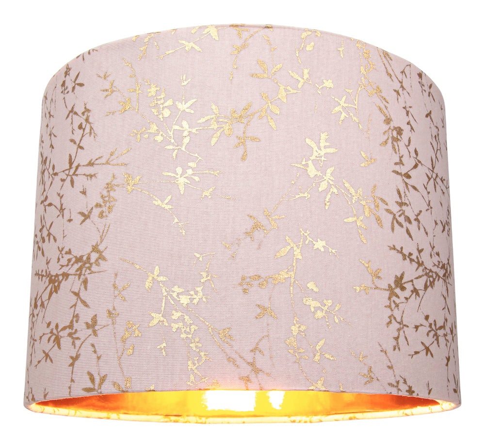 Photos - Chandelier / Lamp Rackhams Modern Soft Pink Cotton Fabric 10" Lamp Shade with Gold Foil Floral Decoration
