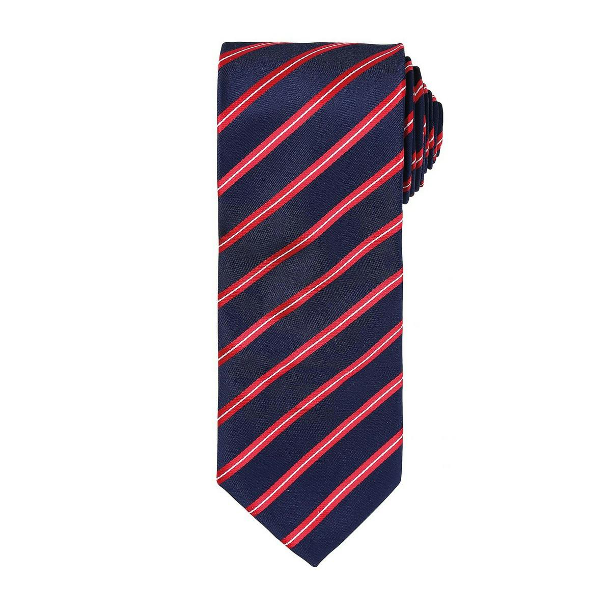Premier Mens Stripe Tie (Navy/Red) - One Size - Image 3