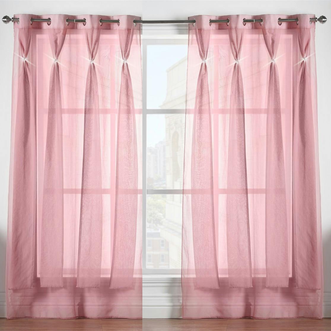 Rackhams Pink Linen Look Voile Ring Top Curtain Pair - Dusty - 145Cm Width X 229Cm Drop