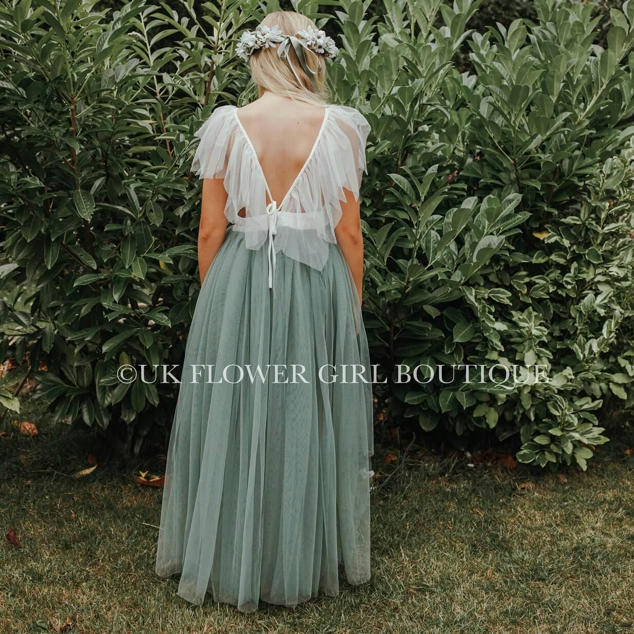 Uk Flower Girl Boutique Girls Green/White Uk Flower Boutique Bohemian Serendipity Dress - Sage - 6/12 Months