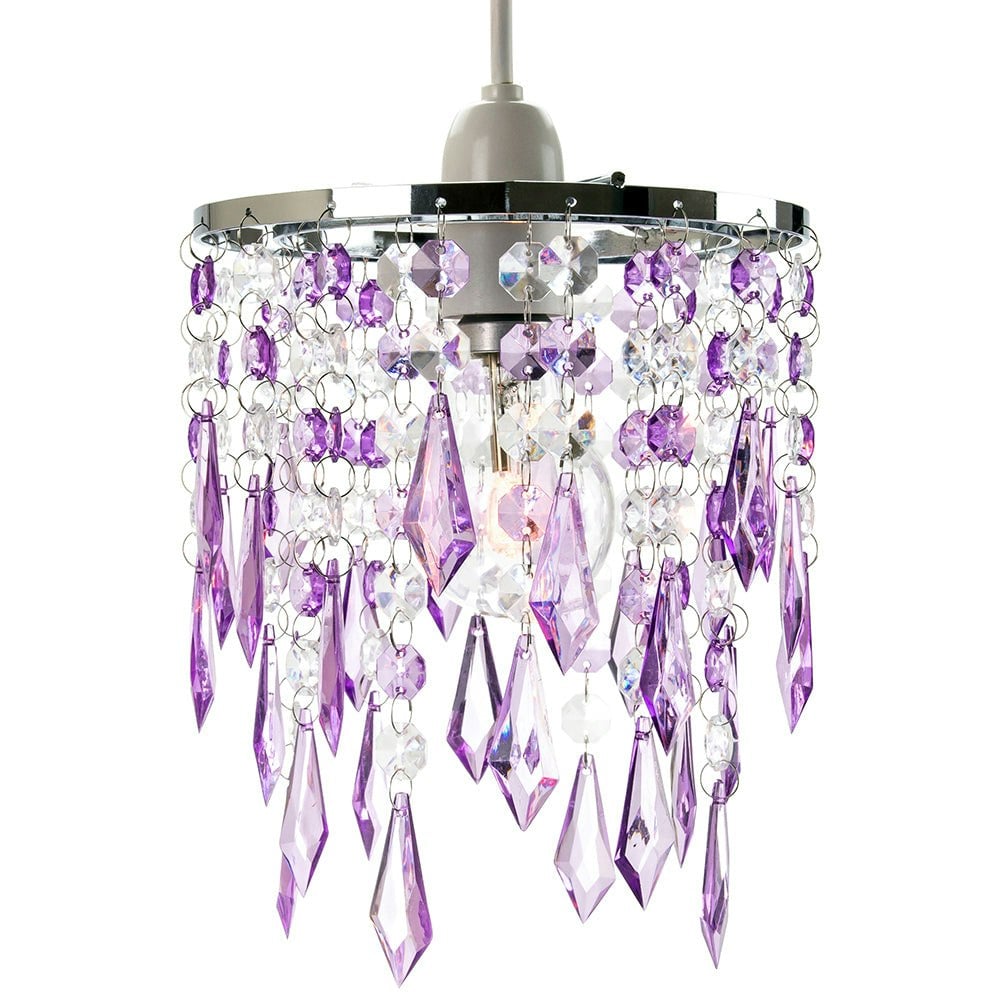 Rackhams Purple Modern Waterfall Design Pendant Shade With Clear/ Acrylic Drops And Beads
