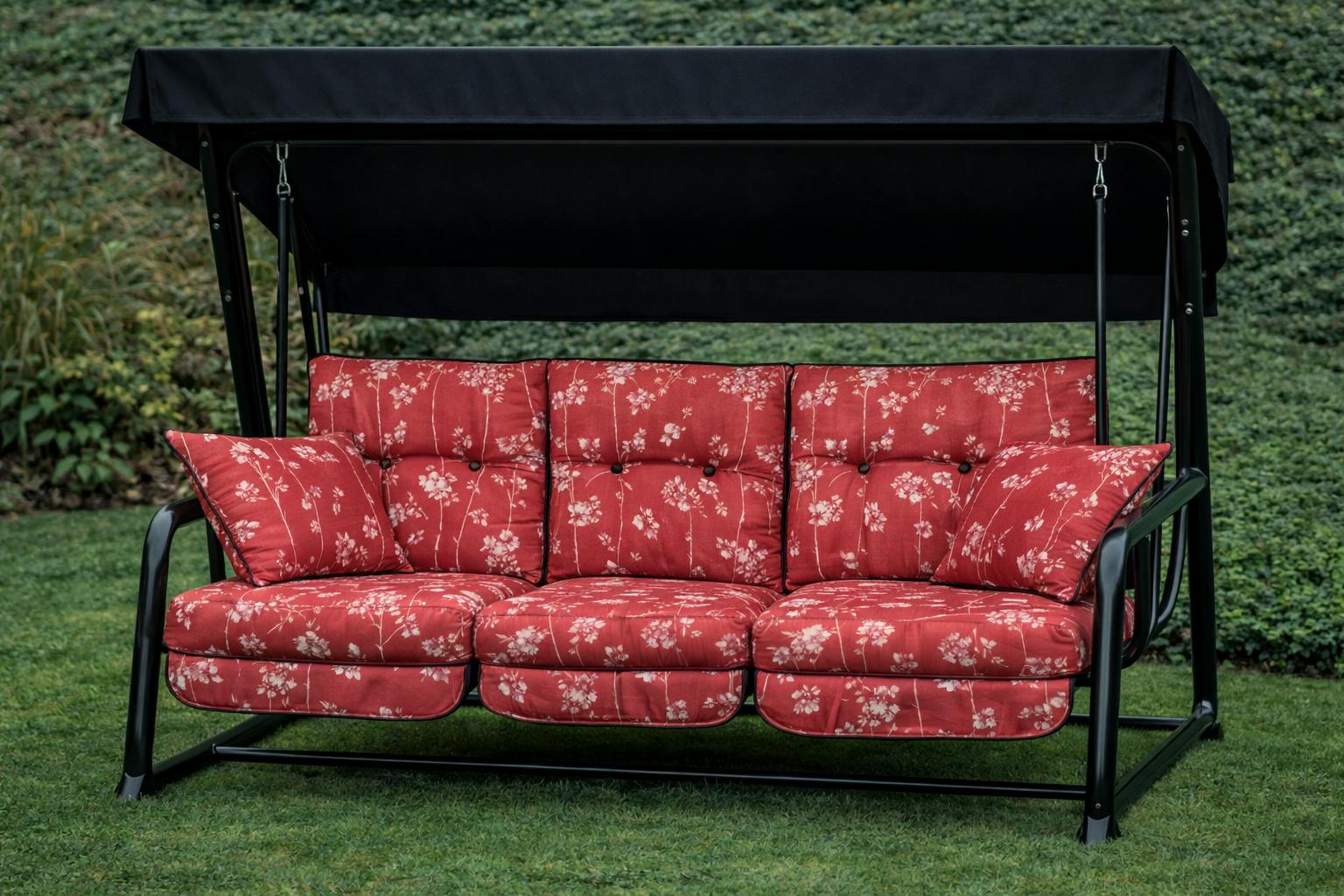 Rackhams Black Replacement Cushion Only Vienna Deluxe 3 Seater Garden Hammock (Pattern Options Available) - Renaissance Rouge ( Frame) - 153Cm (H) X 140Cm (W) X 121Cm (D)