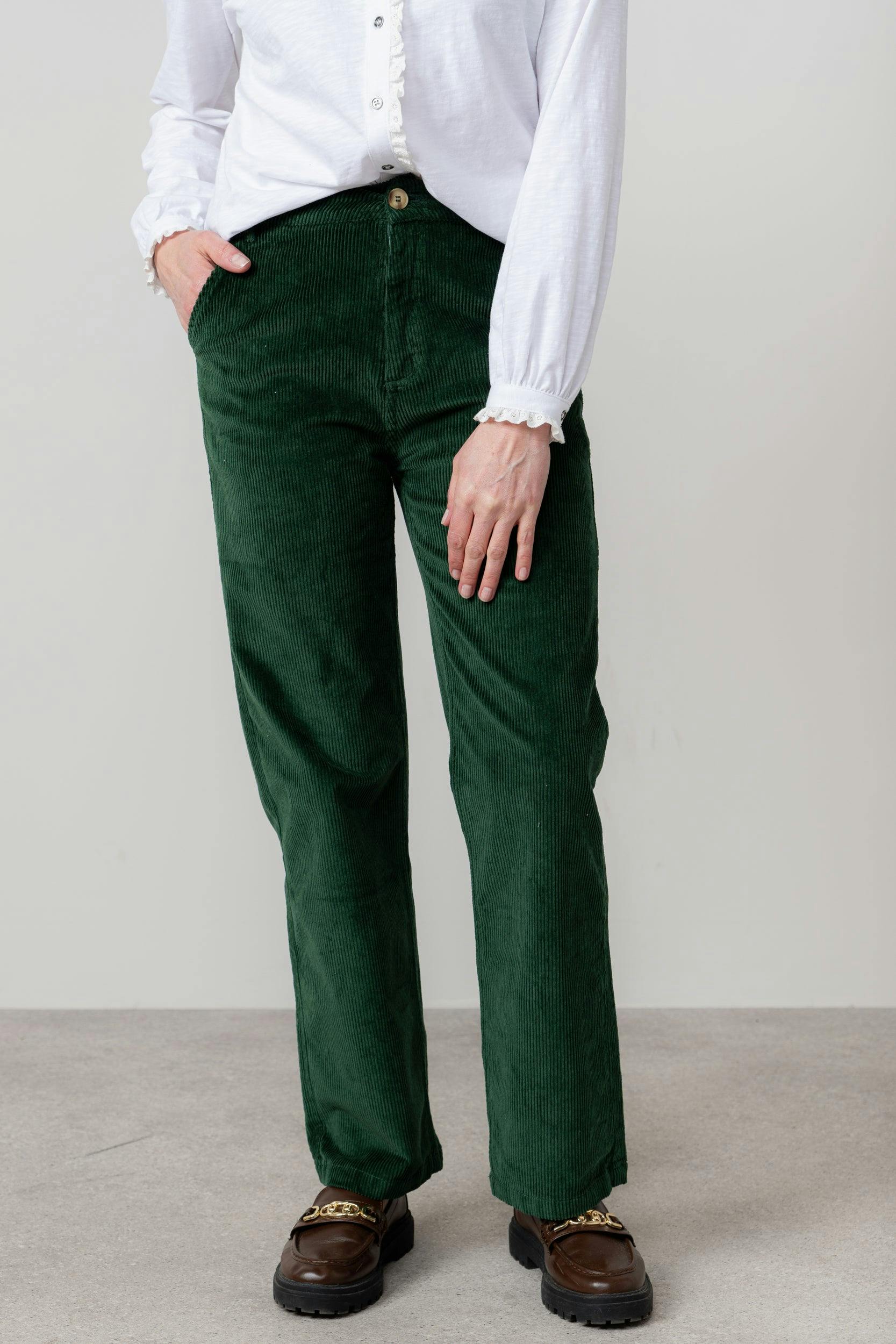 Lily & Me Green Strachan Stretch Cord Wide Leg Trouser Pine - 20 - Long - Pine