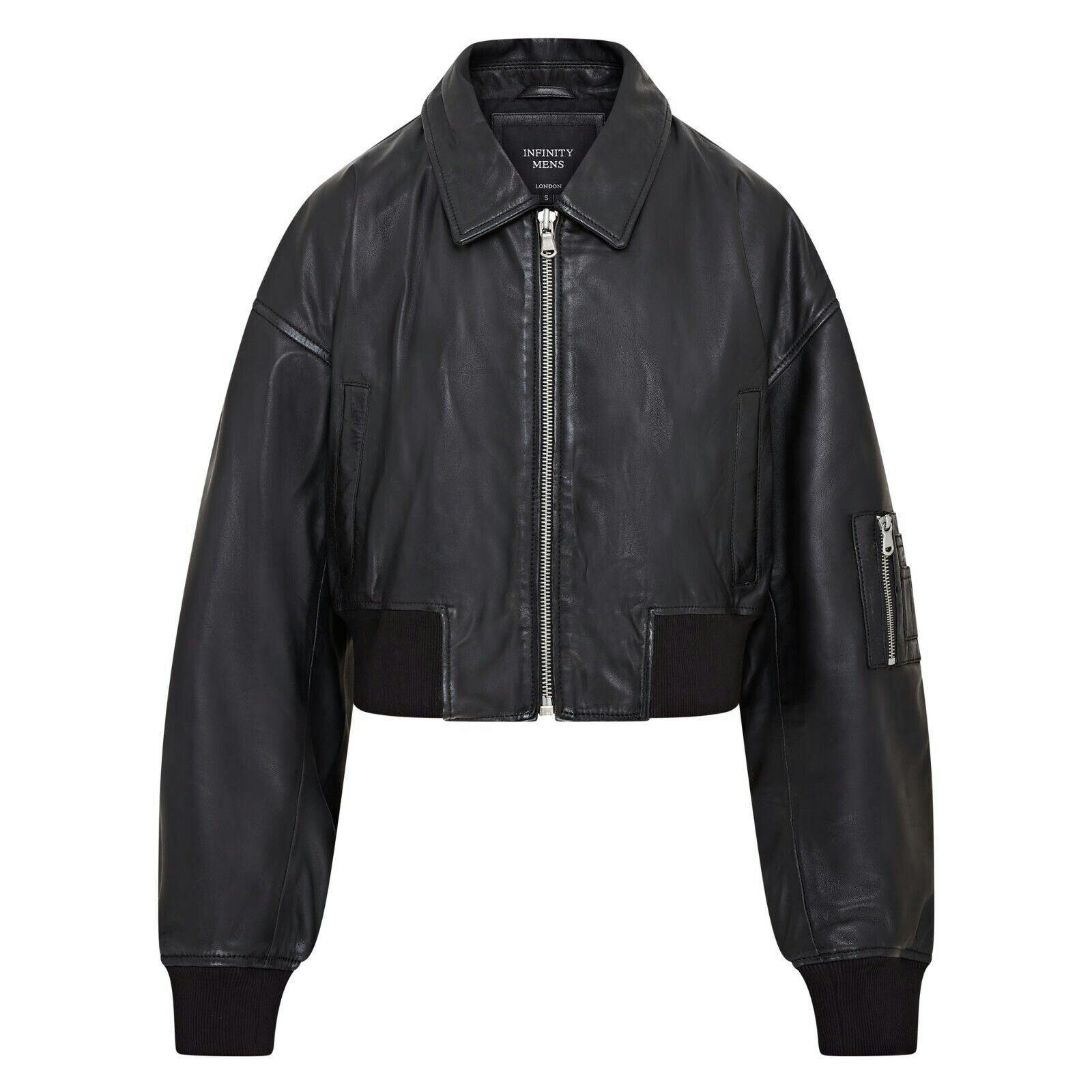 Infinity Leather Women's Black Oversized Leather Ma-1 Bomber Jacket - Warrington - Uk 4XL/22 | Eu 48 | Us 18
