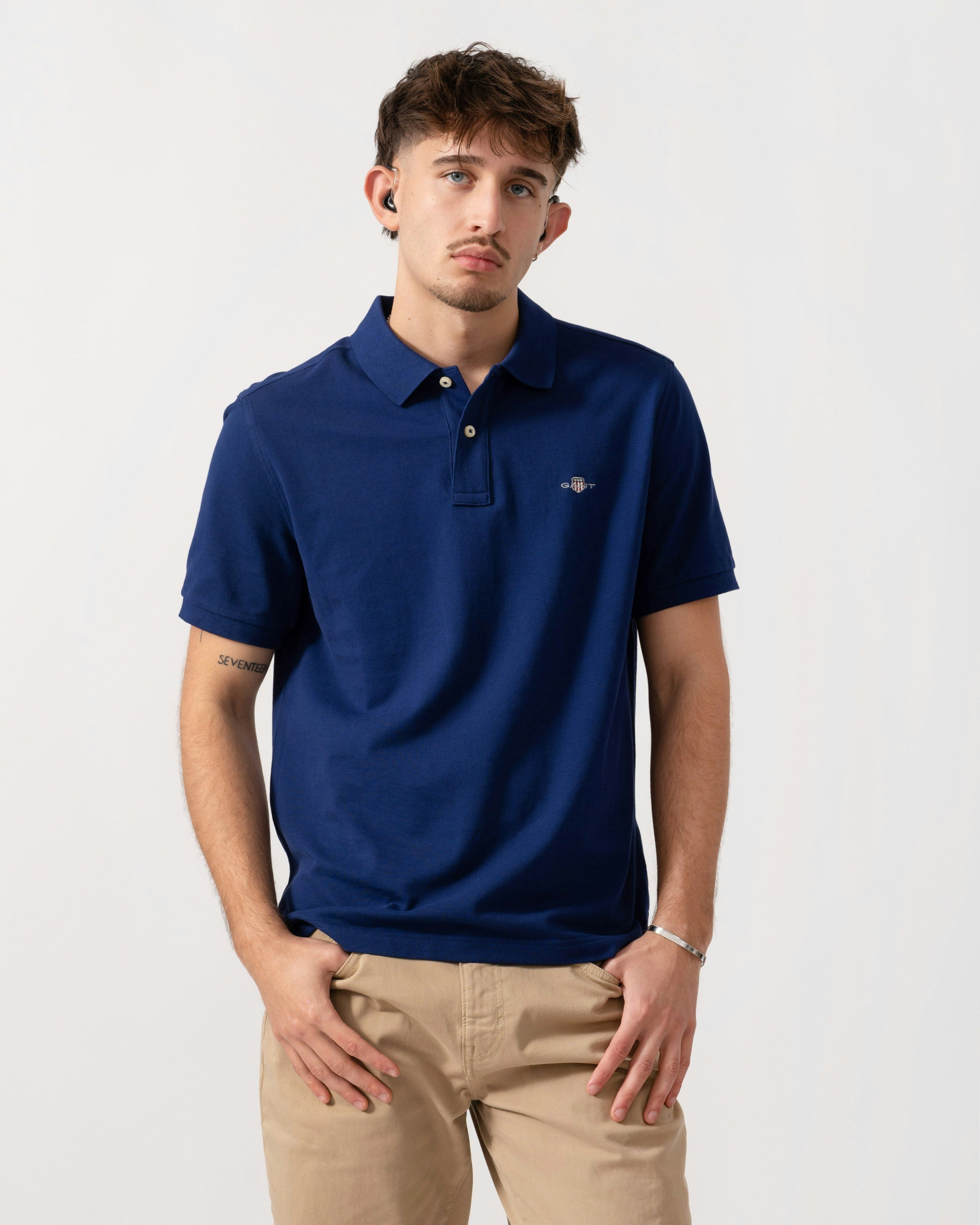 Gant Men's Regular Fit Short Sleeve Shield Logo Pique Polo - 432 Rich Navy - 432 Rich Navy - Xxl