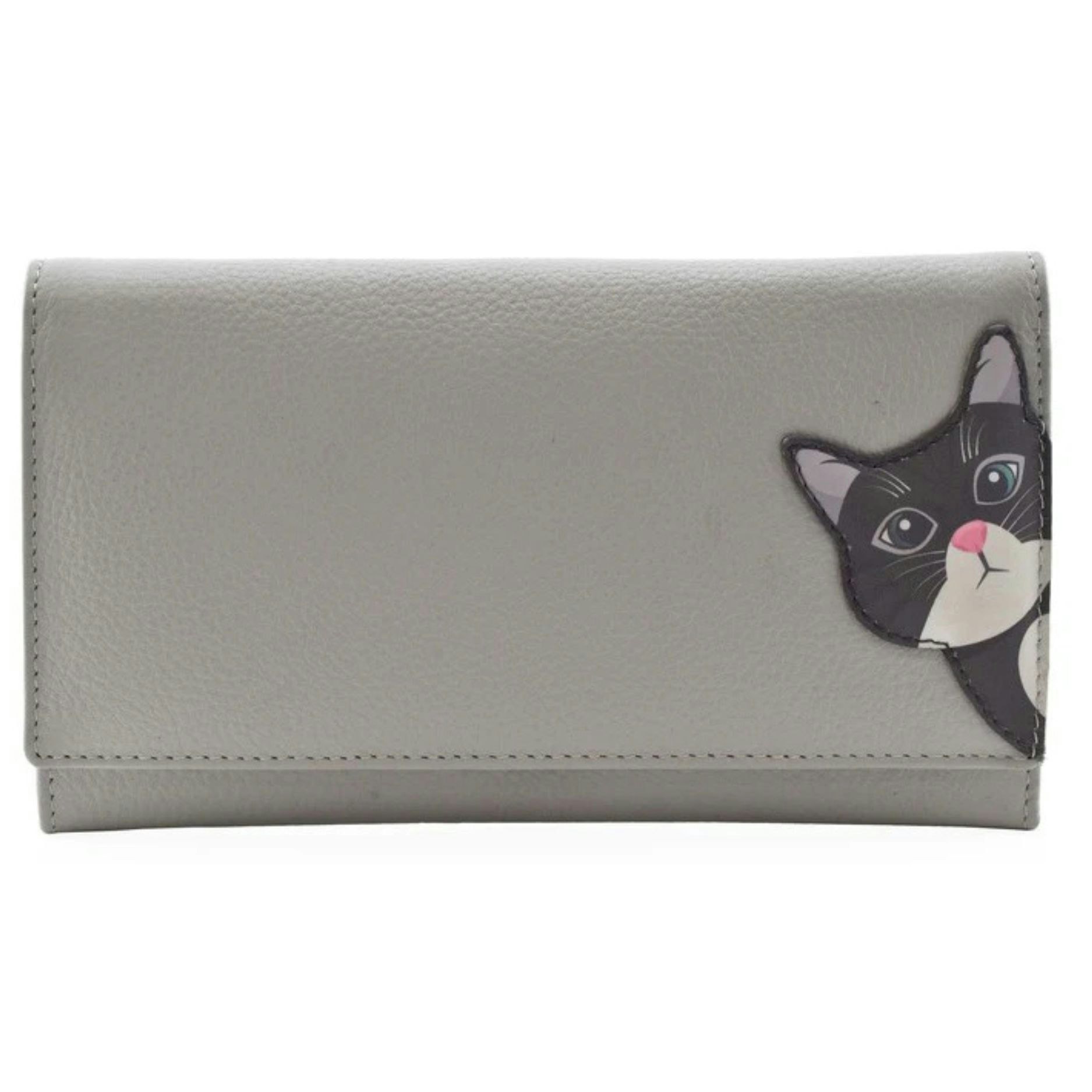 Mala Leather Grey Cleo The Cat Matinee Purse – Soft Leather – Rfid Protected