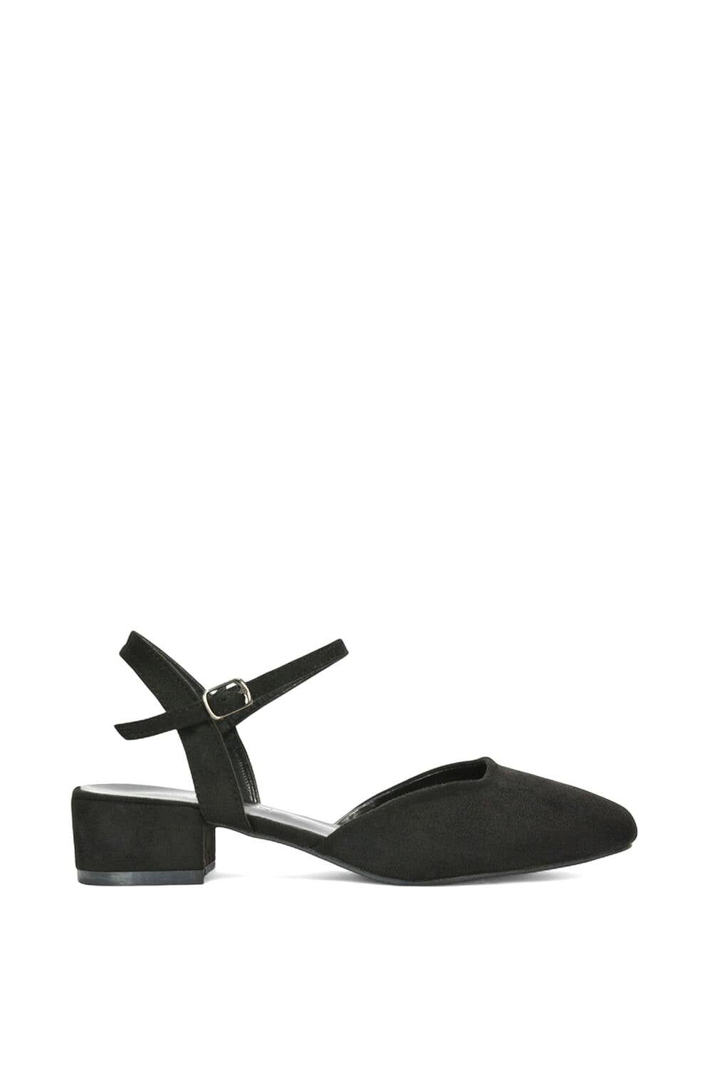 Xy London Women's Black Low Block Heel Court Shoes With Ankle Strap - 7