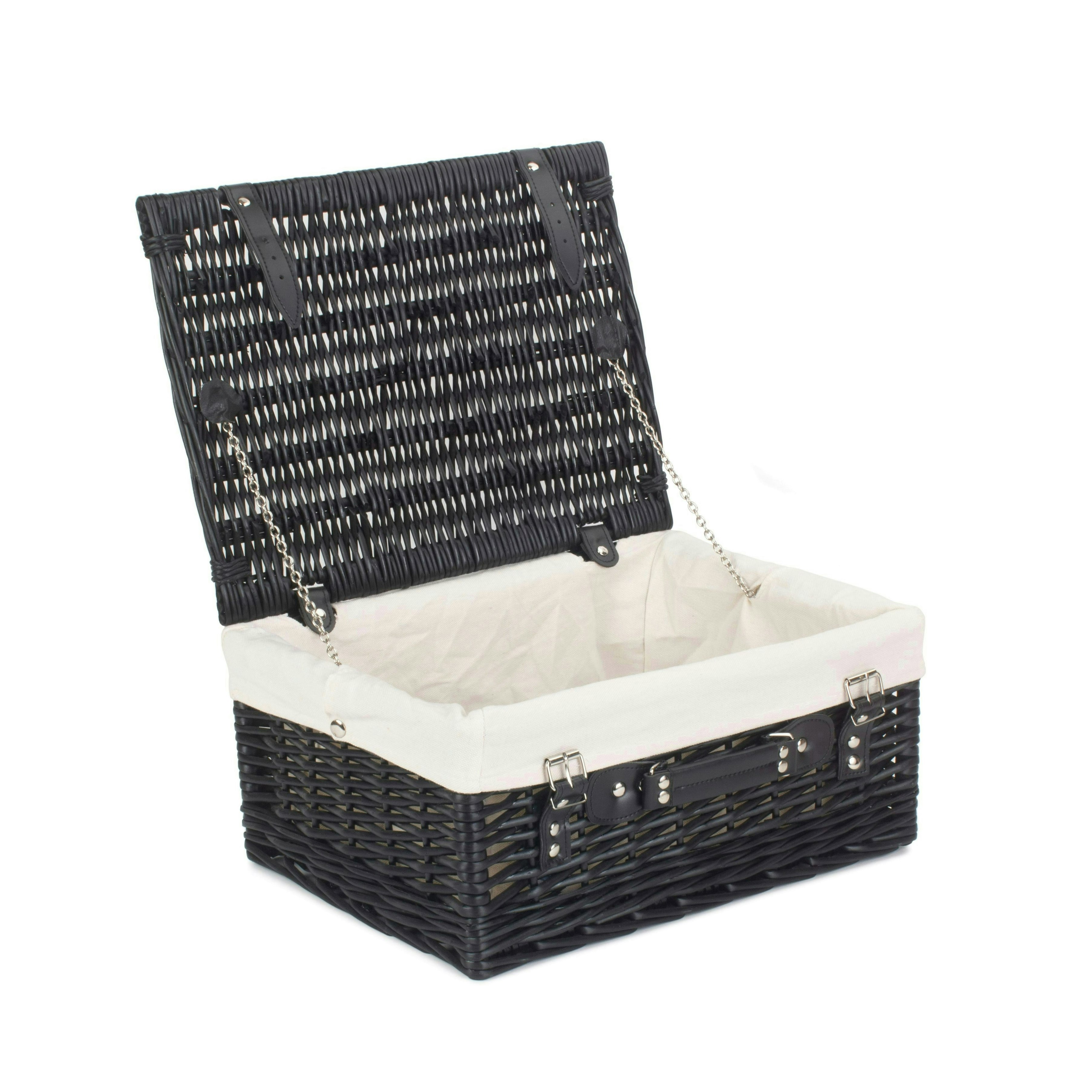 Rackhams Black/White 41Cm Painted Willow Picnic Basket With Cotton Lining