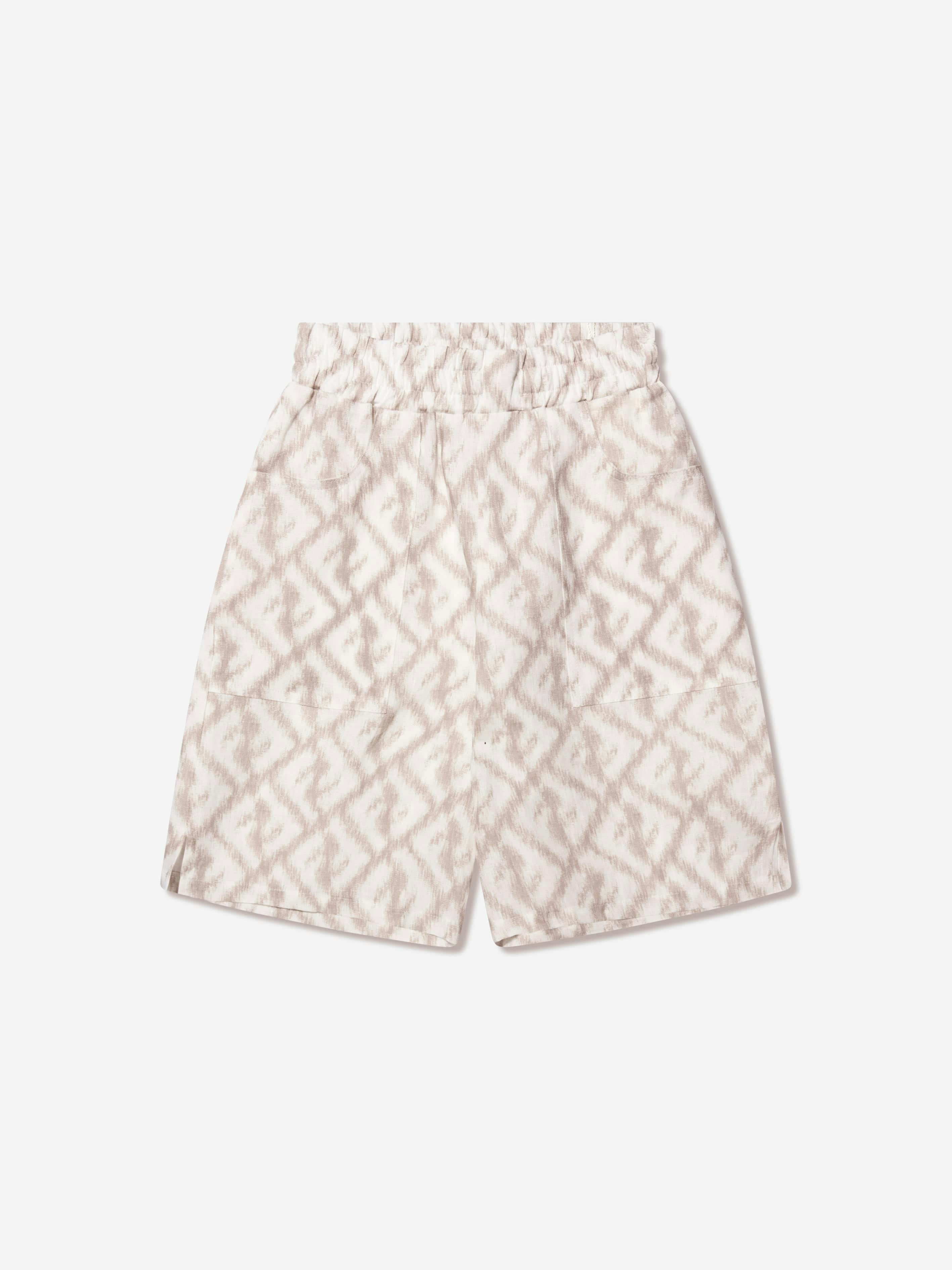 Fendi Kids Boys Ivory/White Fendi Ff Logo Linen Shorts In - 10 Yrs
