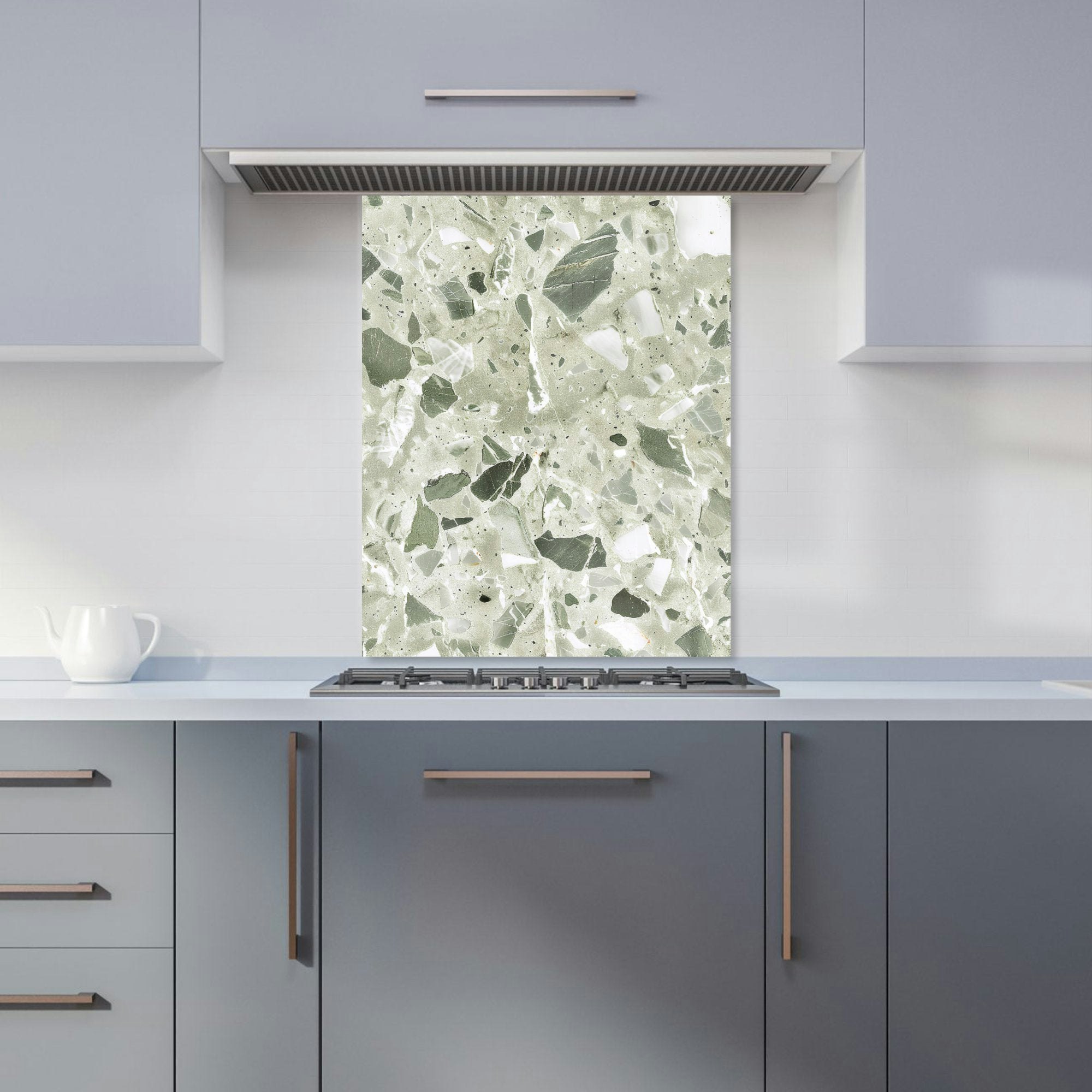 Rackhams Green/White - Designer Sage And Quartz Effect Kitchen Splashback - W600mm X H750mm