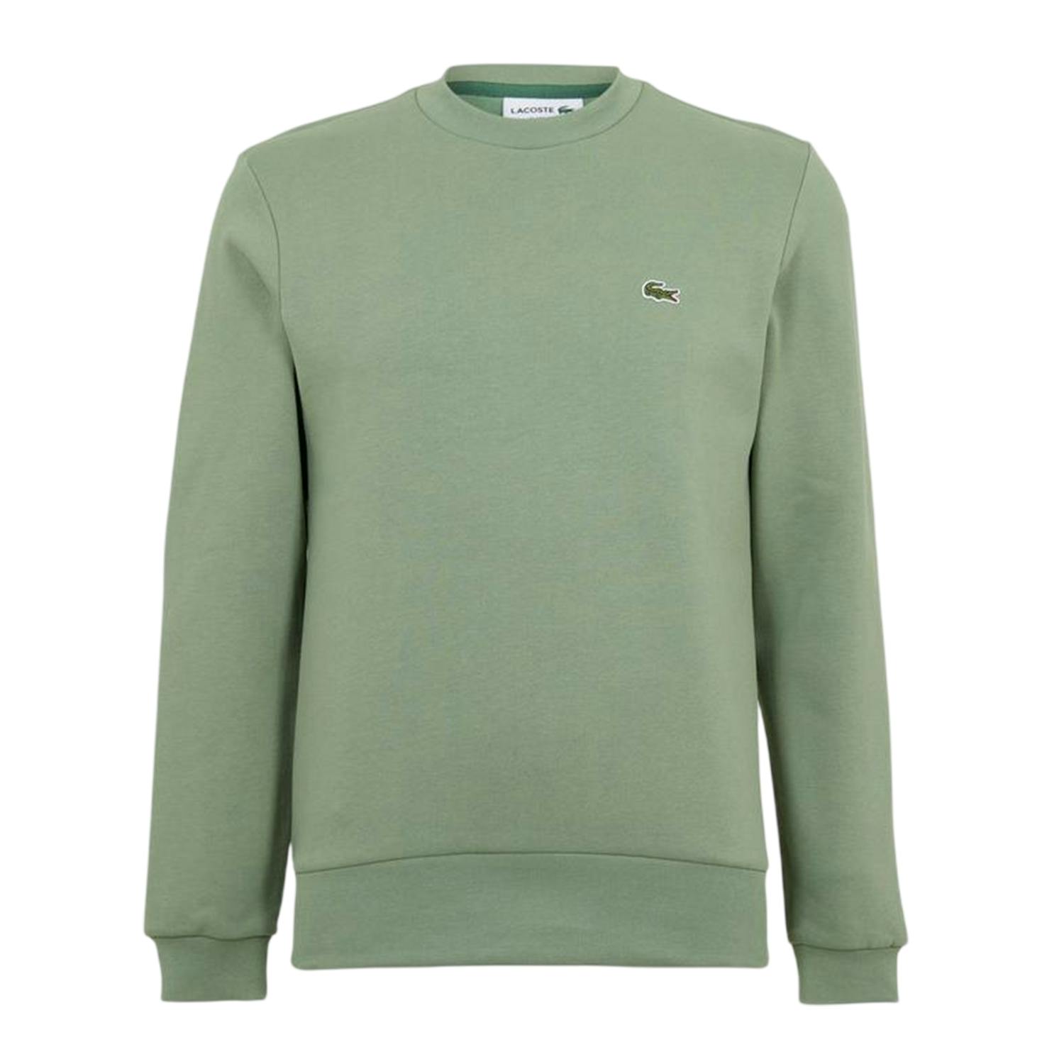 Lacoste Men's Green Embroidered Logo Fleece Crew Neck Sweatshirt - Thyme - M - Thyme - 100% Mixed