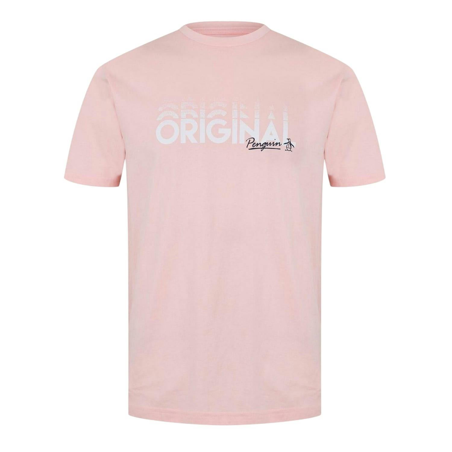 Original Penguin Men's Pink Lettering Crew Neck Regular T-Shirt - S - 100% Mixed