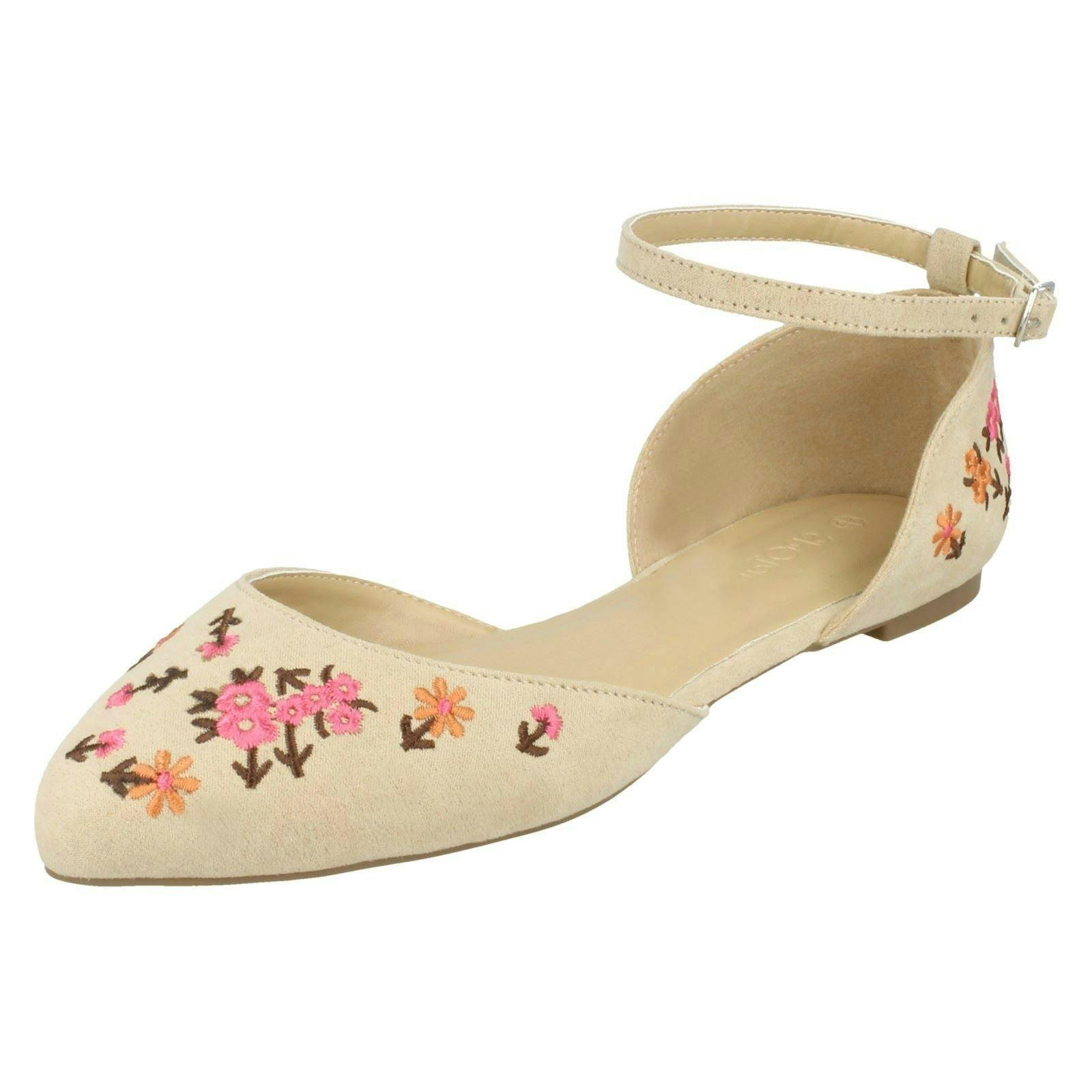 Spot On Women's Ankle Strap Ballerinas - Nude - Uk 7