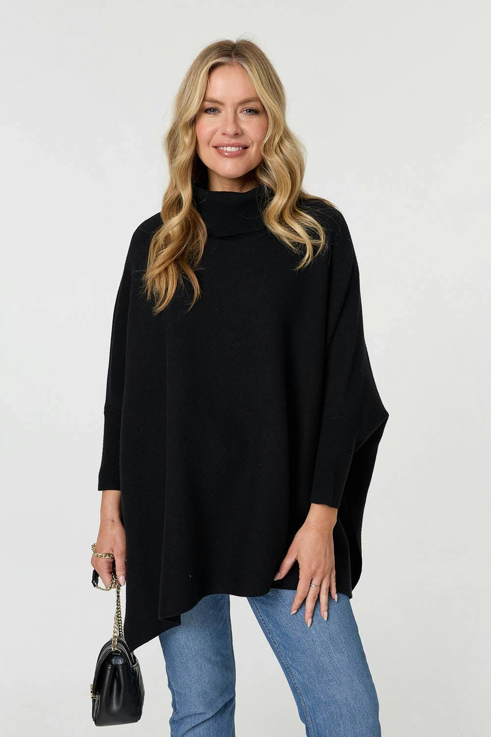 Izabel London Black Oversized Roll Neck Pullover - One