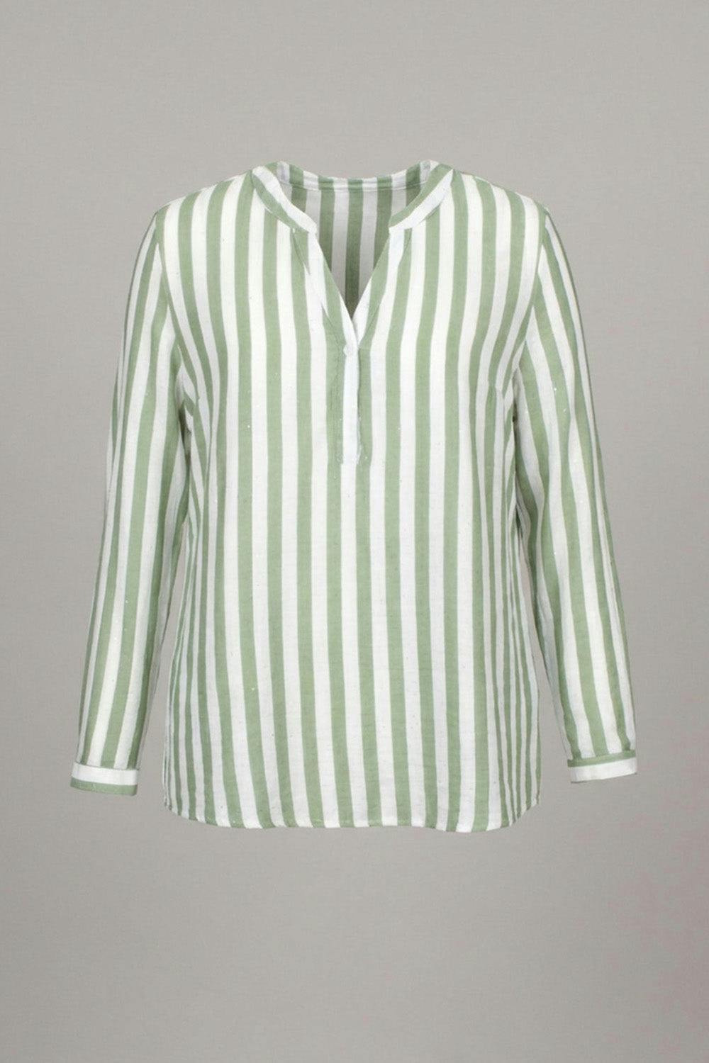 Izabel London Green Curve Striped Relaxed Long Sleeve Blouse - 20/22