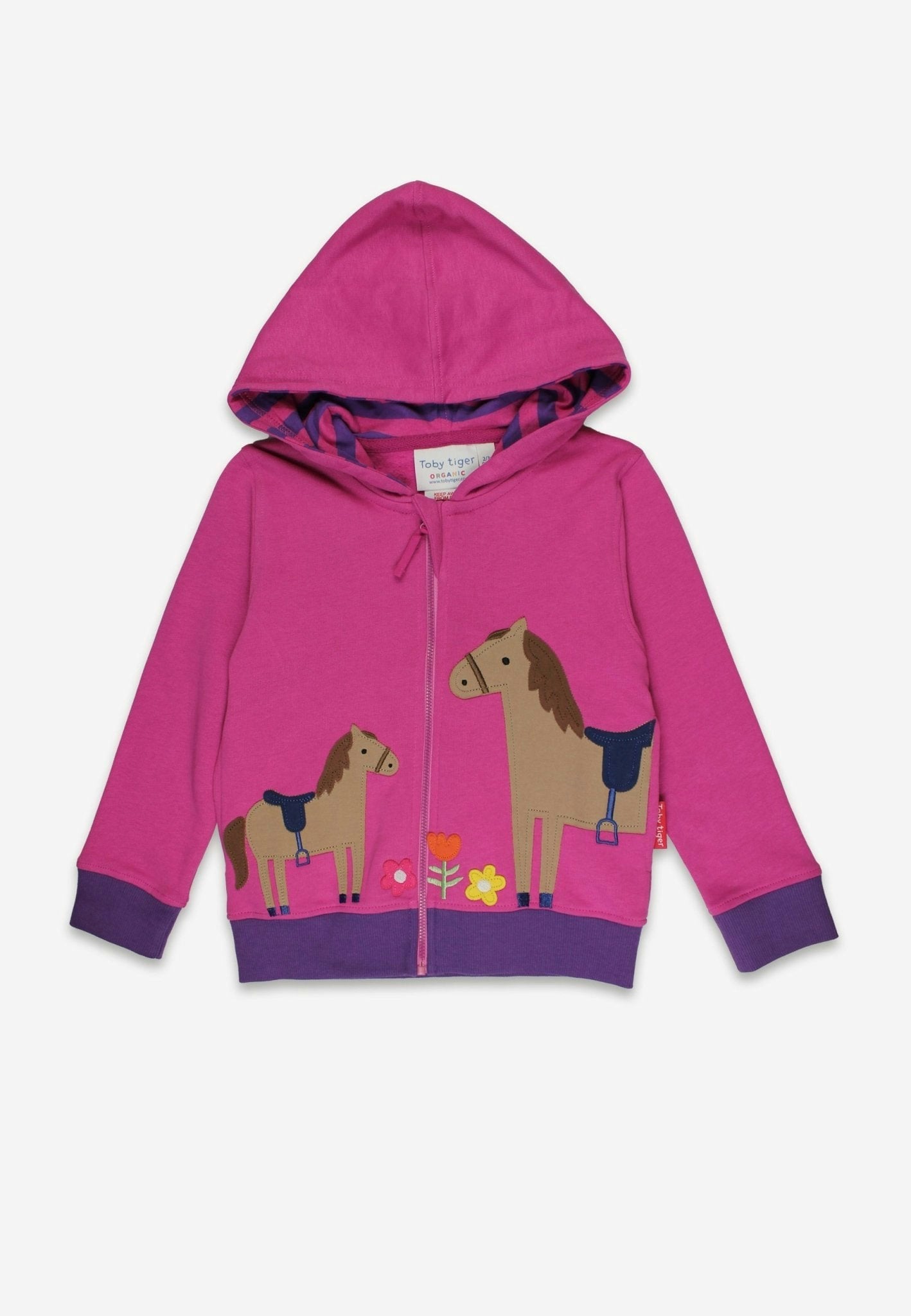 Toby Tiger Pink/Purple Organic Hillside Pony Applique Hoodie - 6-7Y / 122Cm