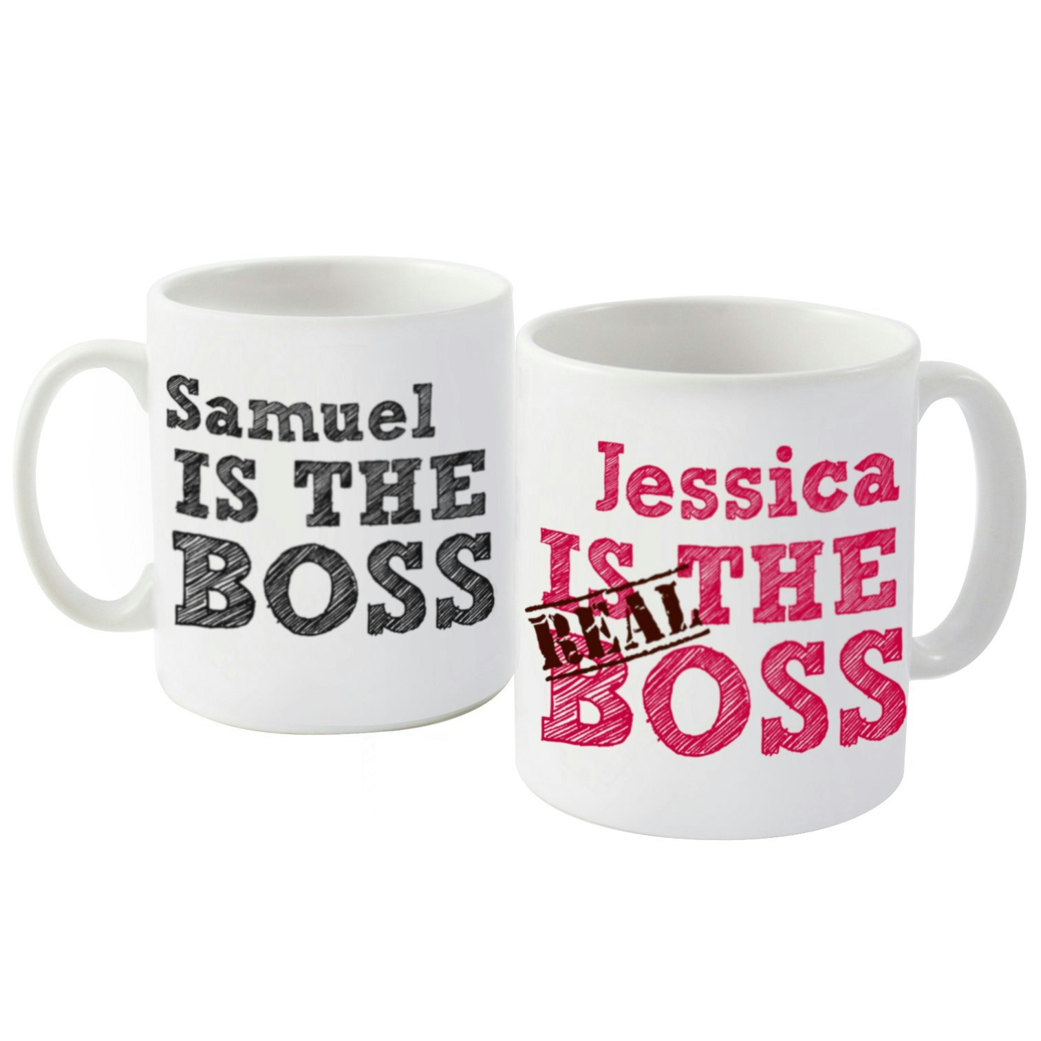 Personalised Memento Company Light/Black/Pink Personalised The Real Boss Mug Set