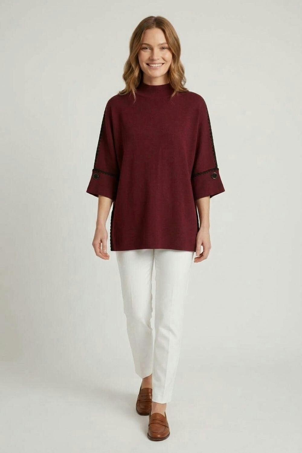 Izabel London Red Contrast Trim 3/4 Sleeve Jumper - S/M