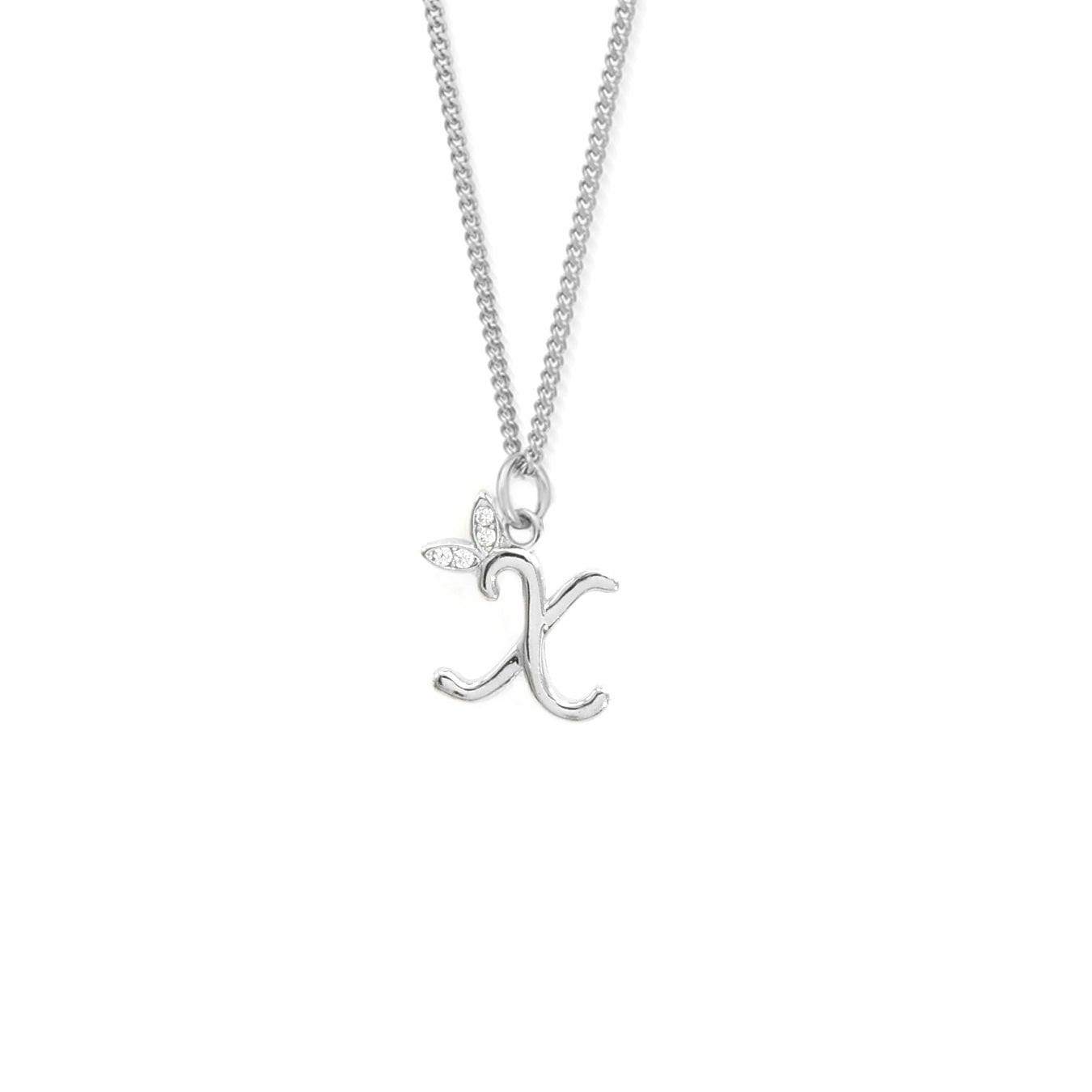 Say It With Silver Dainty Winged Initial Charm Necklace - Sterling - X