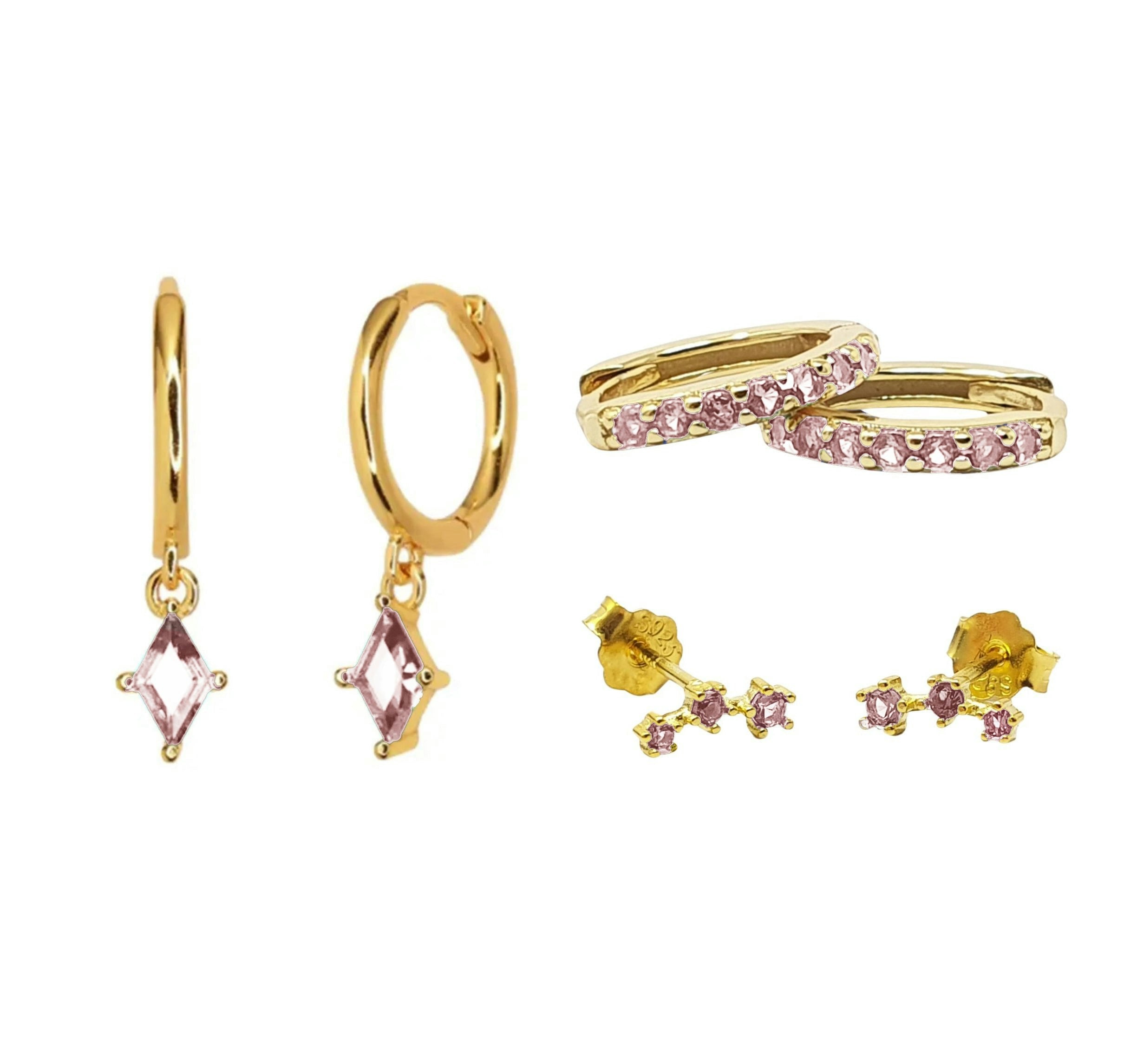 Harfi Pink Tourmaline October Birthstone Earrings Gift Set For Her