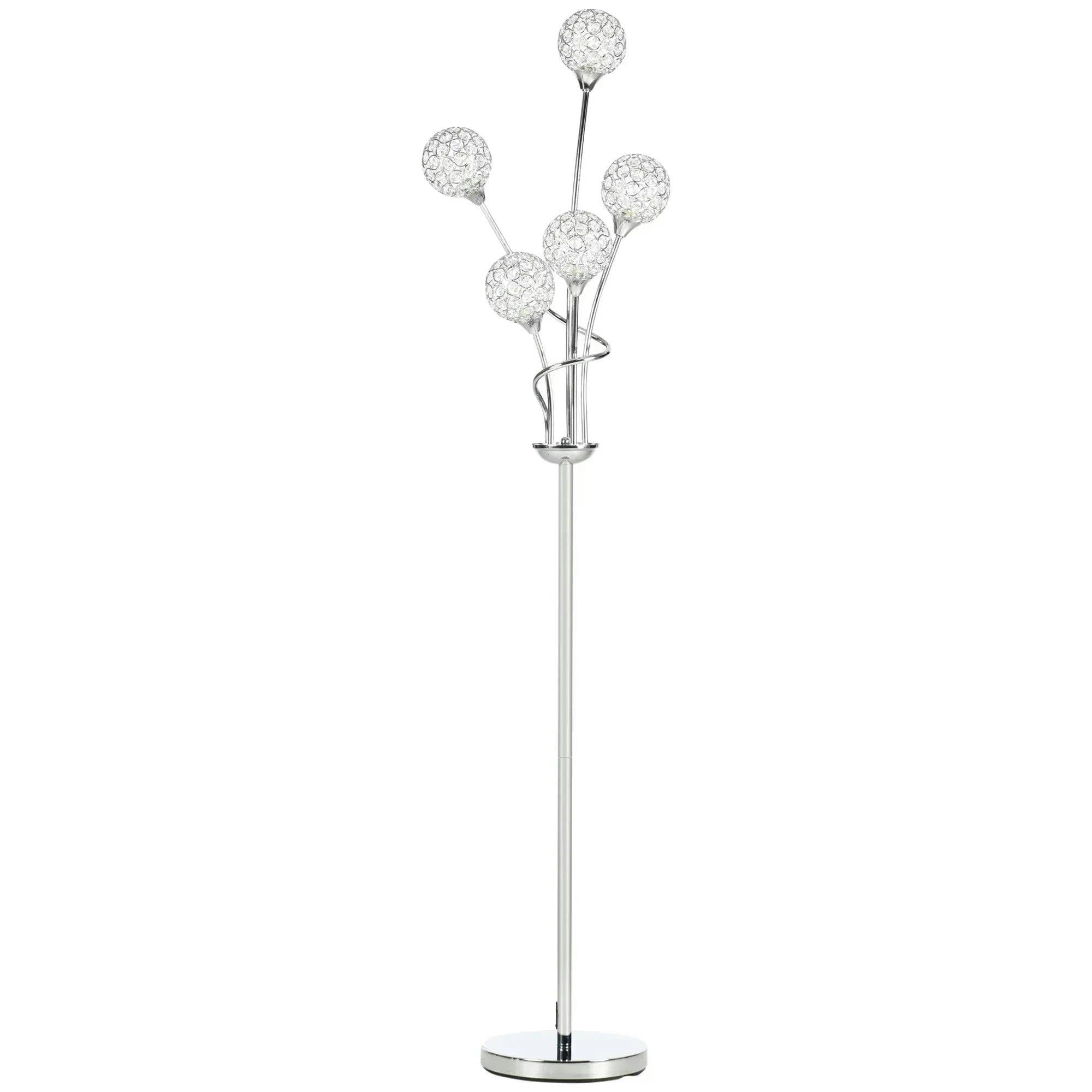 HOMCOM Modern Floor Lamp w/ K9 Crystal Shade, 5 Light, for Living Room in Silver - Image 7