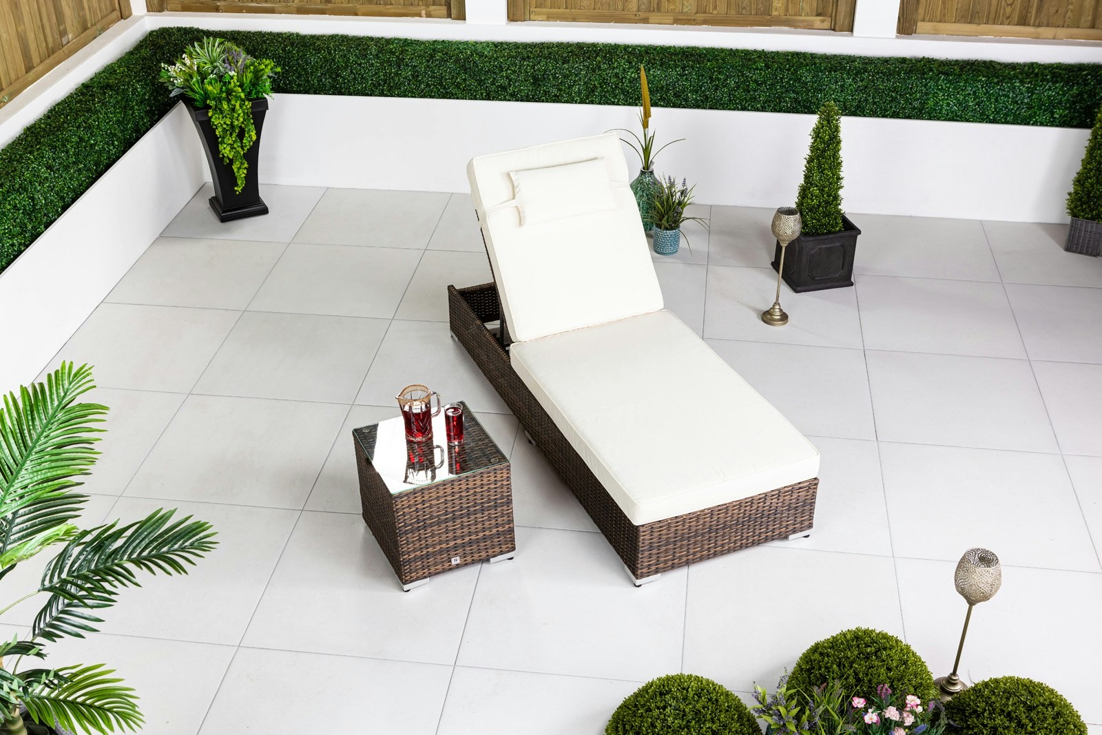 Rackhams Brown Rattan Sun Lounger & Table Set - 1