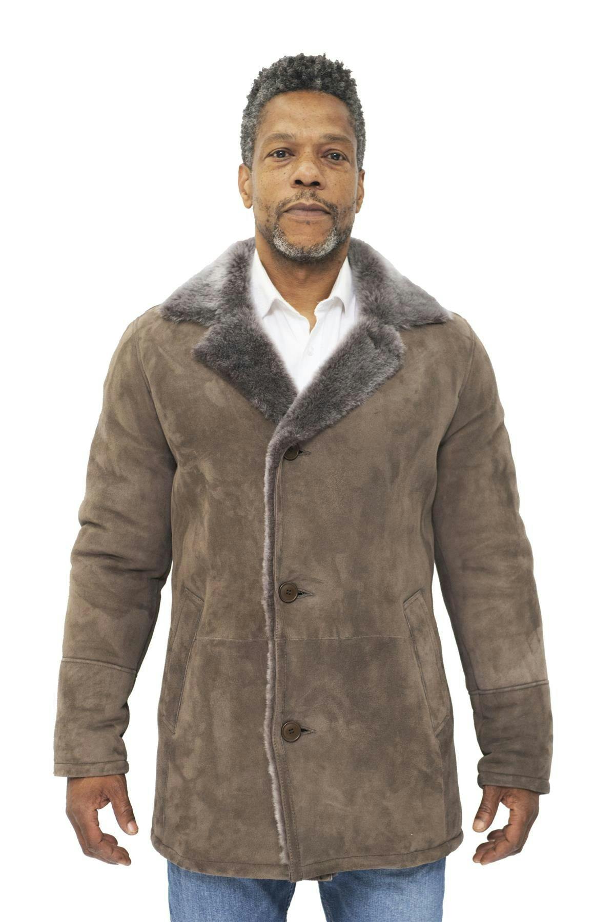 Infinity Leather Men's Sheepskin Classic Car Coat-Avondale - Taupe - Uk 2XL | Eu 54 | Us 44