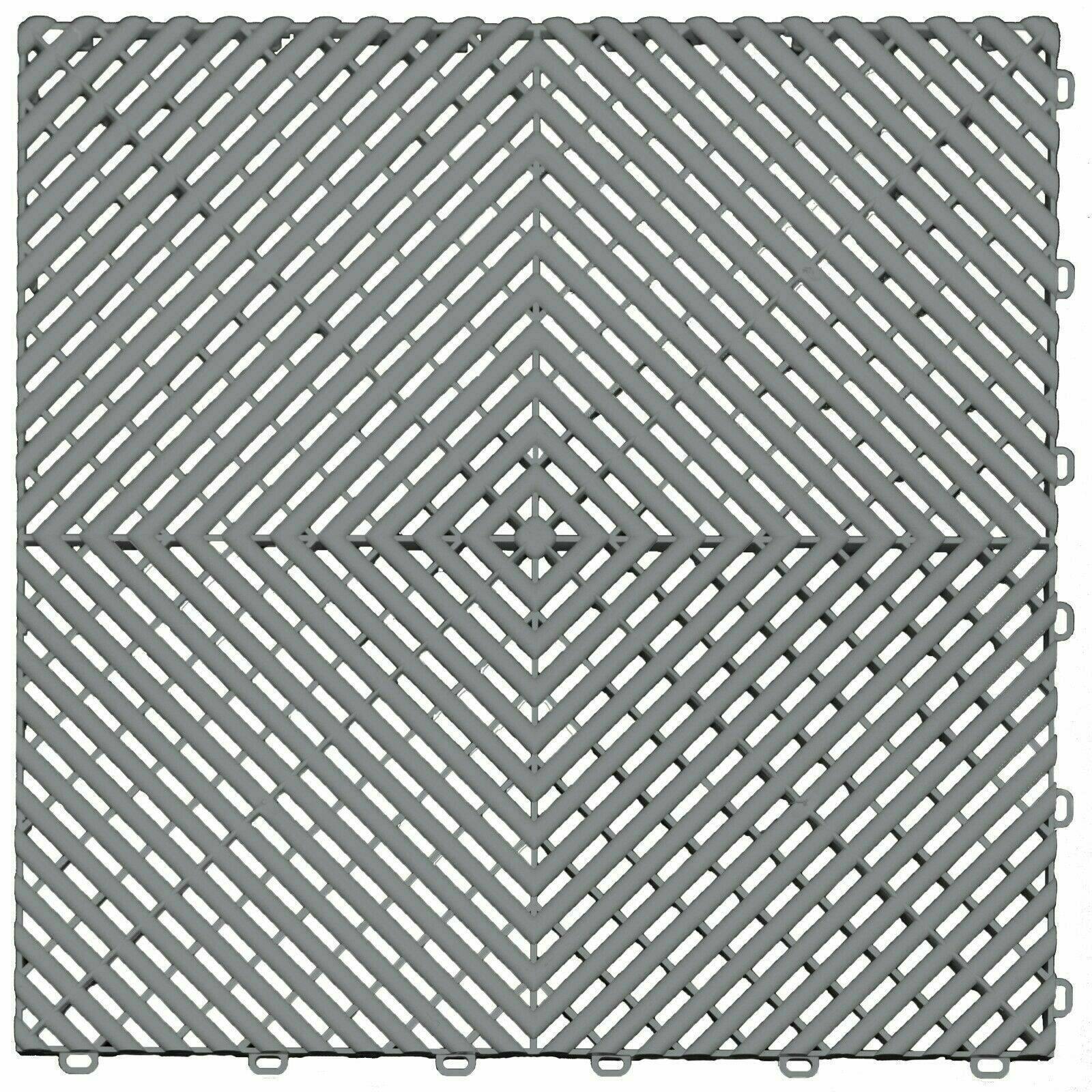 Nicoman Grey Modular Interlocking Ribbed & Solid Garage Floor Tiles - Vented