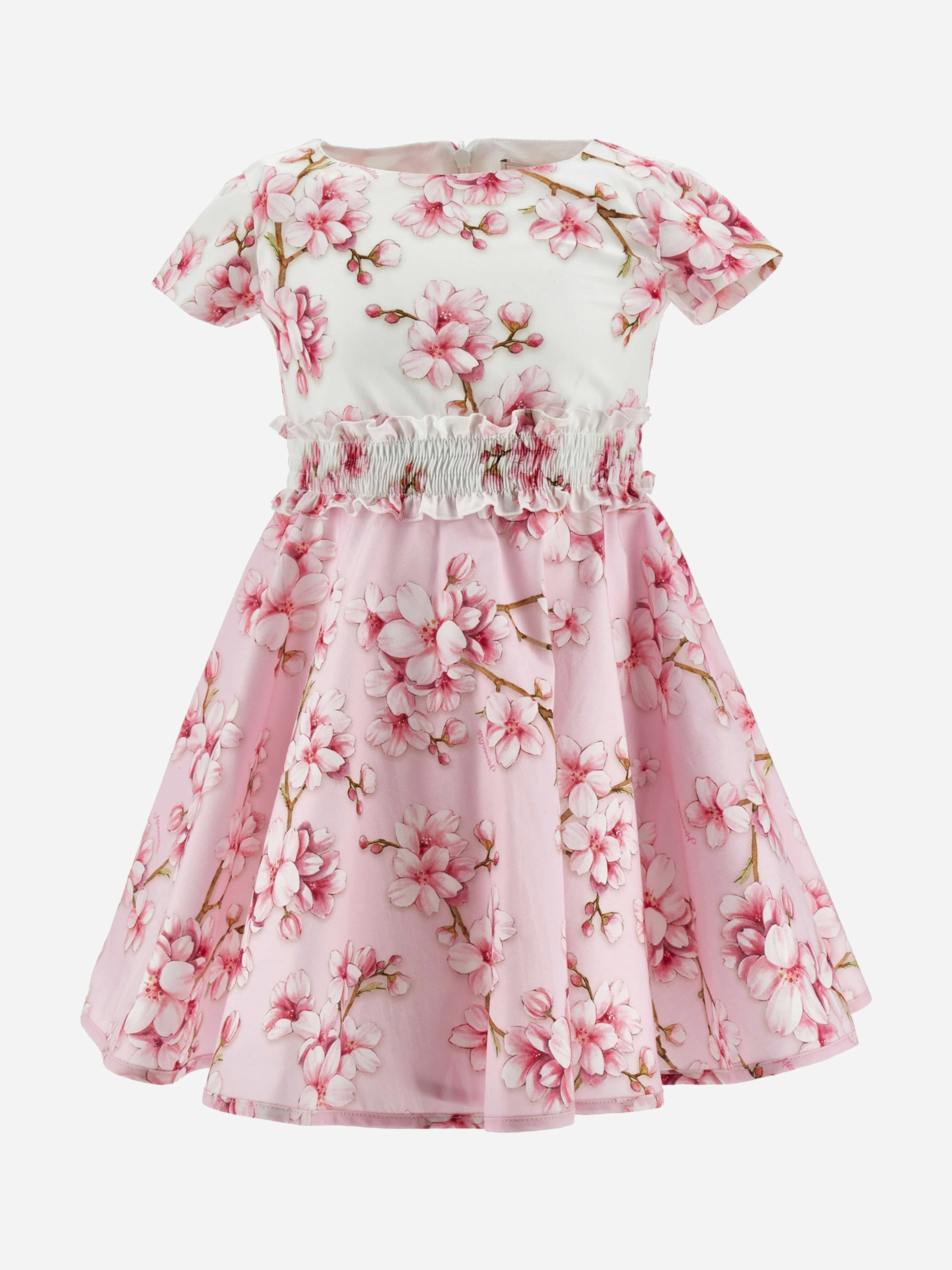 Monnalisa Girls Peach/Pink Blossom Dress In - 4 Yrs