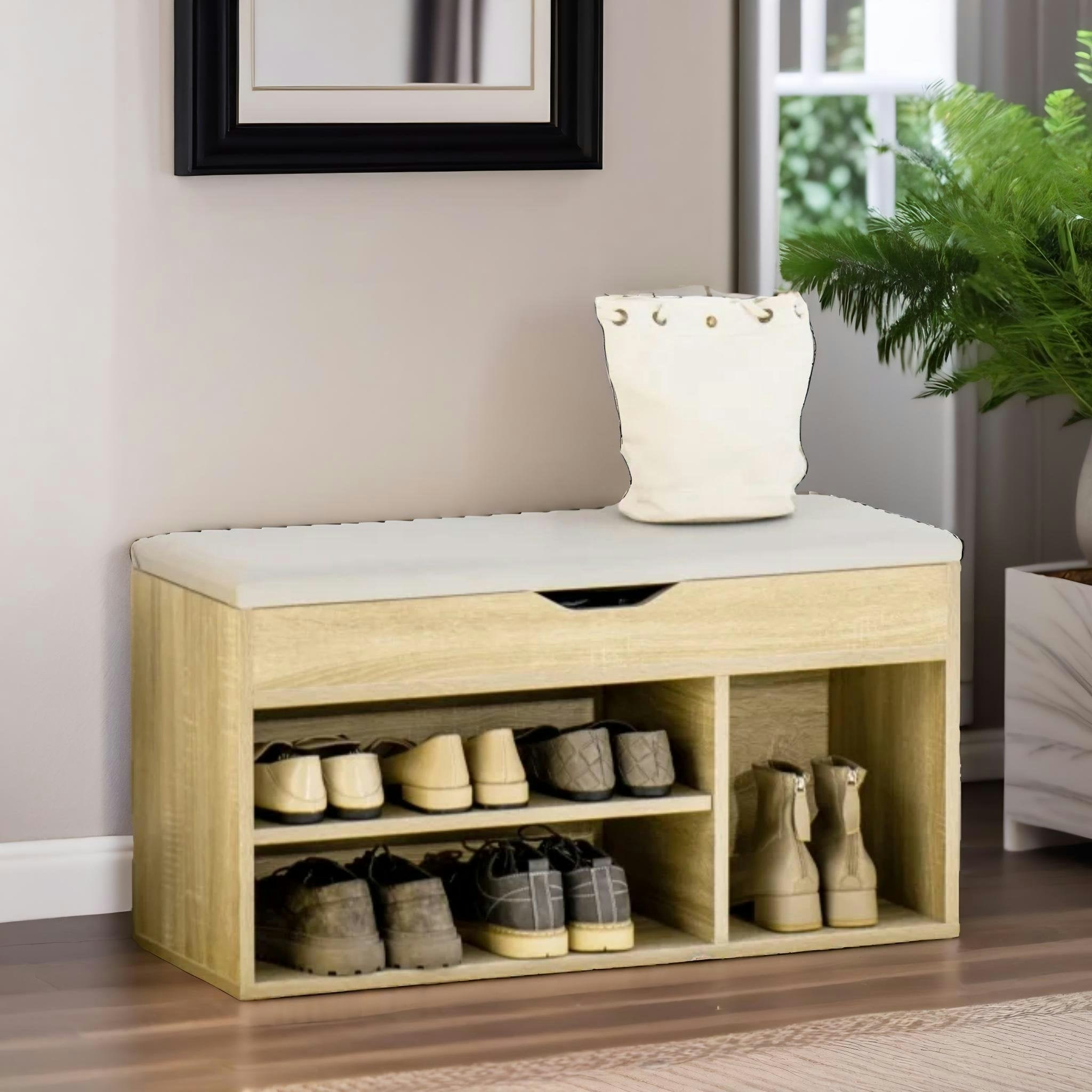Rackhams Industrial Shoe Storage Bench With Cushion Seat Oak