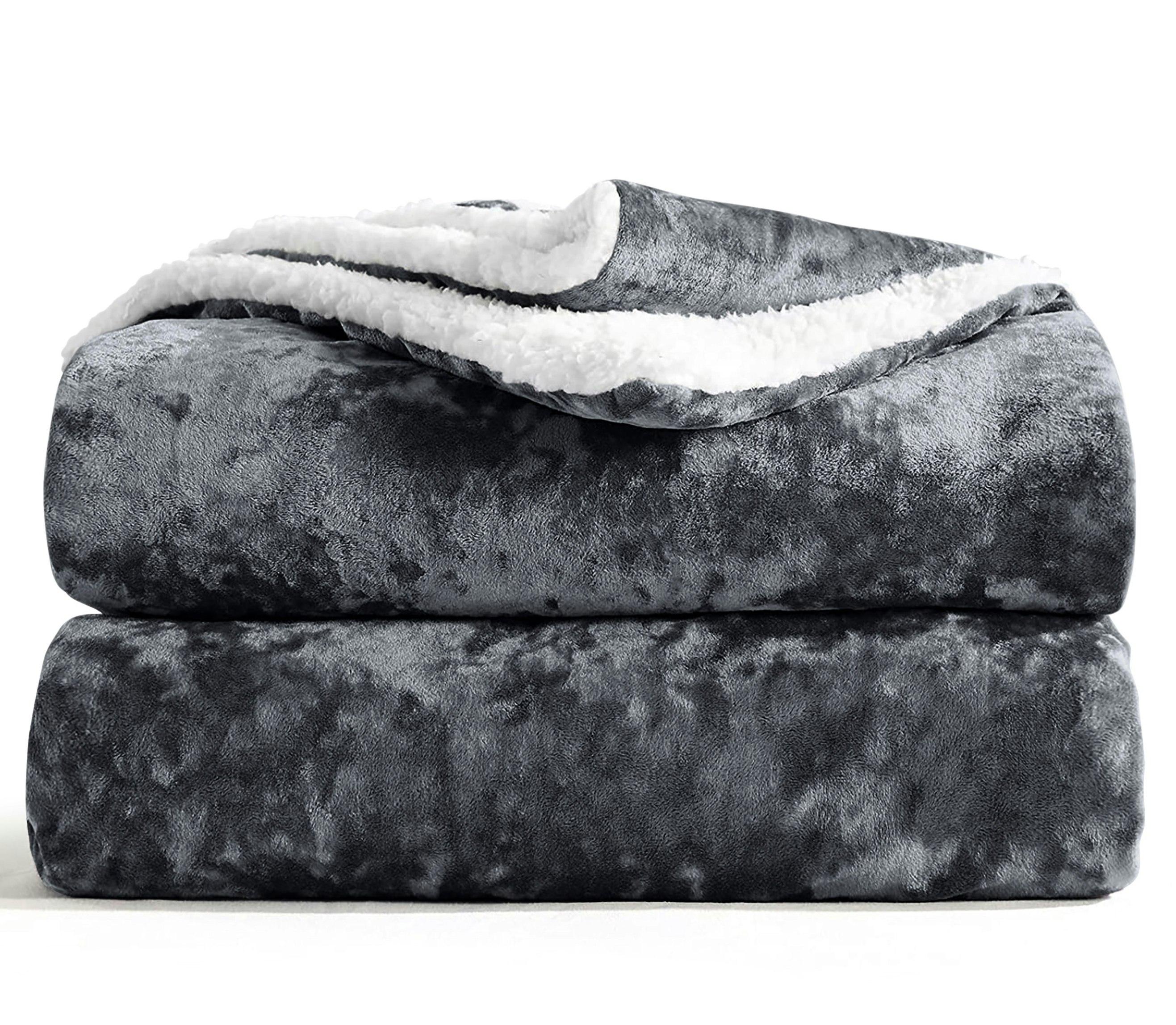 Velosso Crushed Velvet Sherpa Reverse Throw - Charcoal
