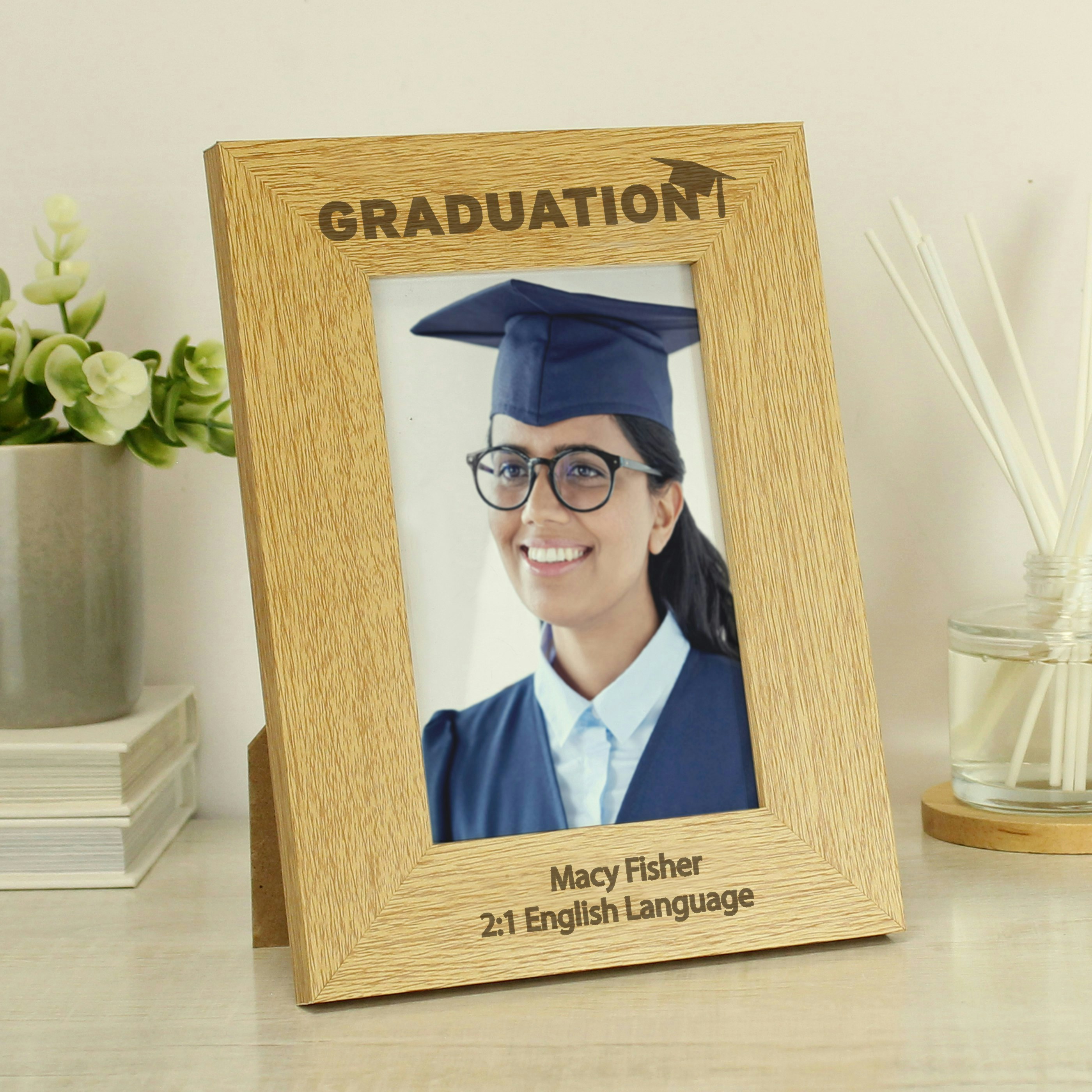 Rackhams Personalised Graduation 6X4 Oak Finish Photo Frame
