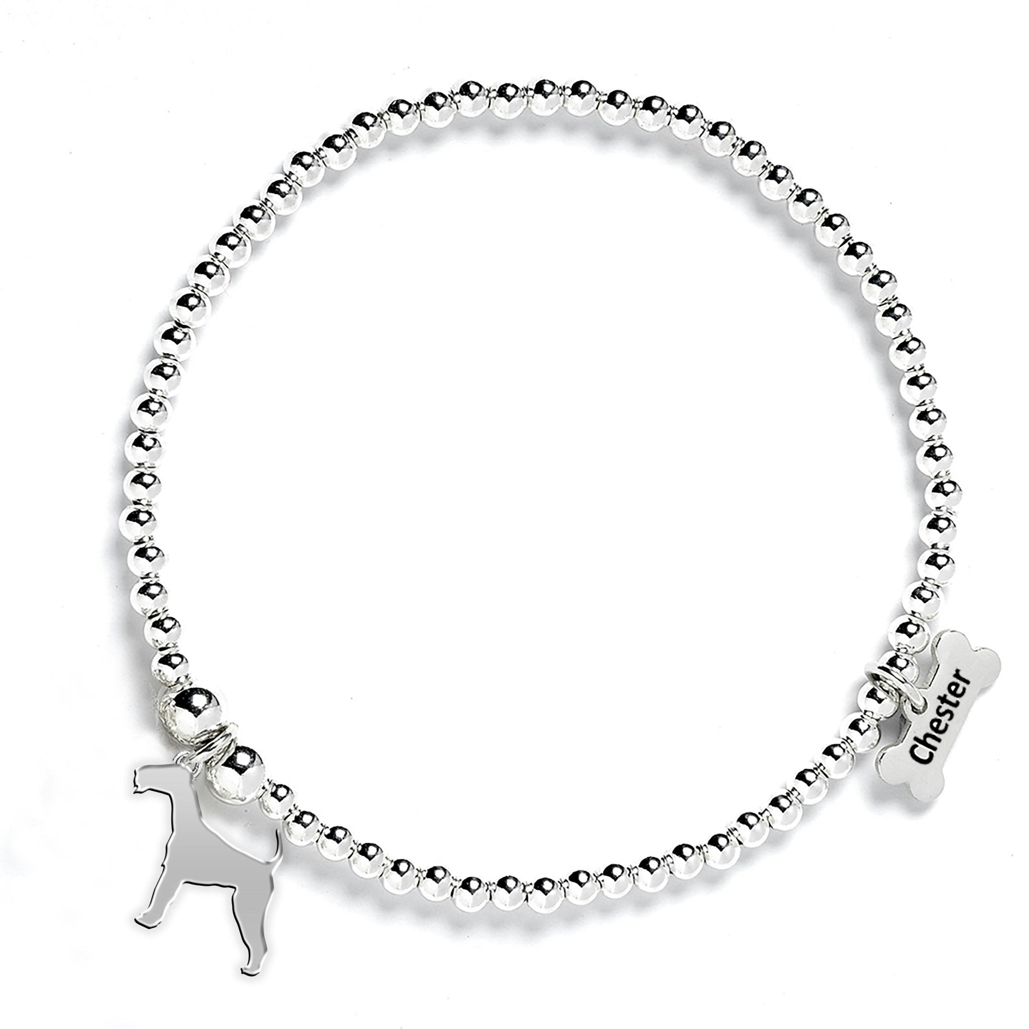 Mylee London Silver Irish Terrier Silhouette Ball Bead Bracelet - Personalised - Yes