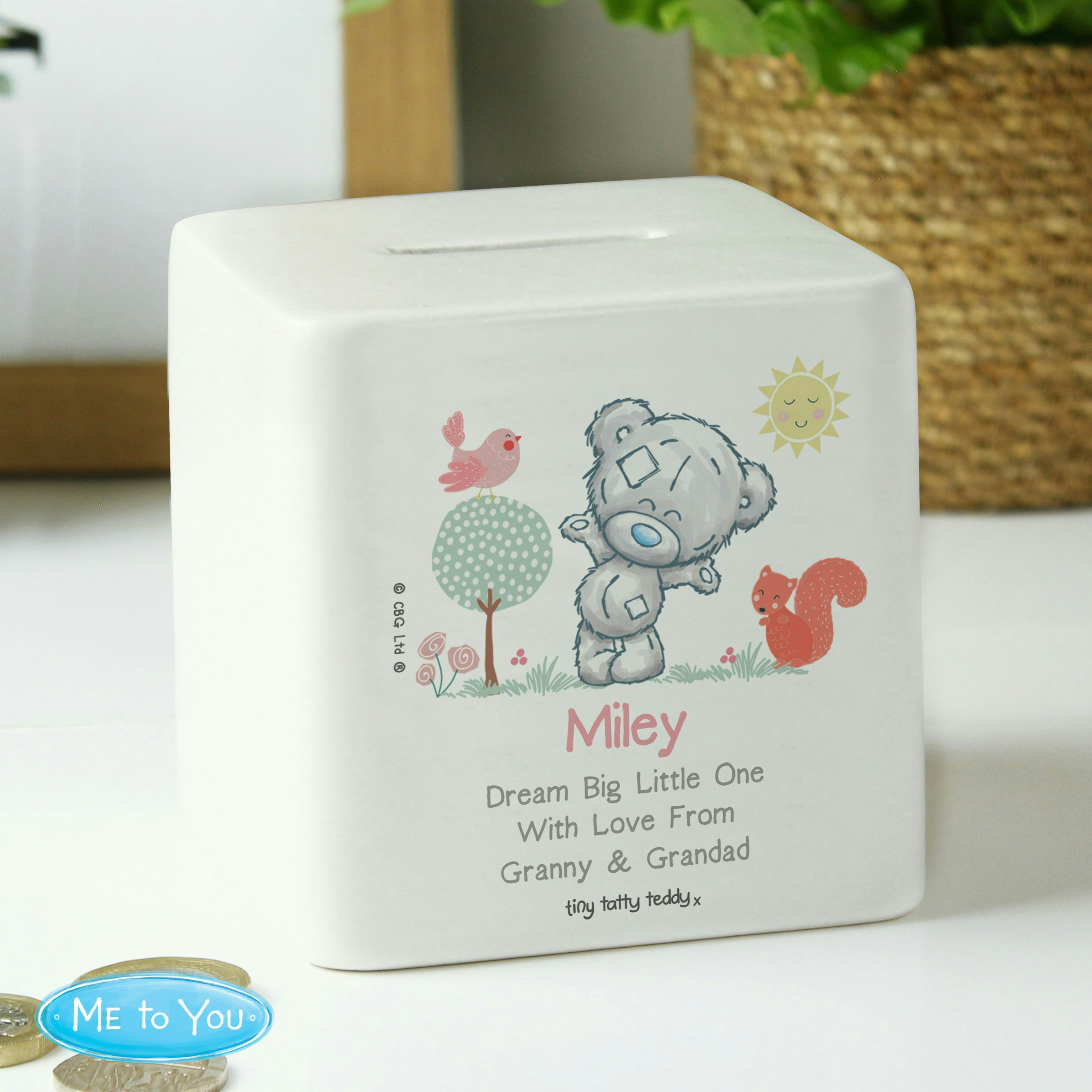 Rackhams Personalised Tiny Tatty Teddy Woodland Animal Money Box
