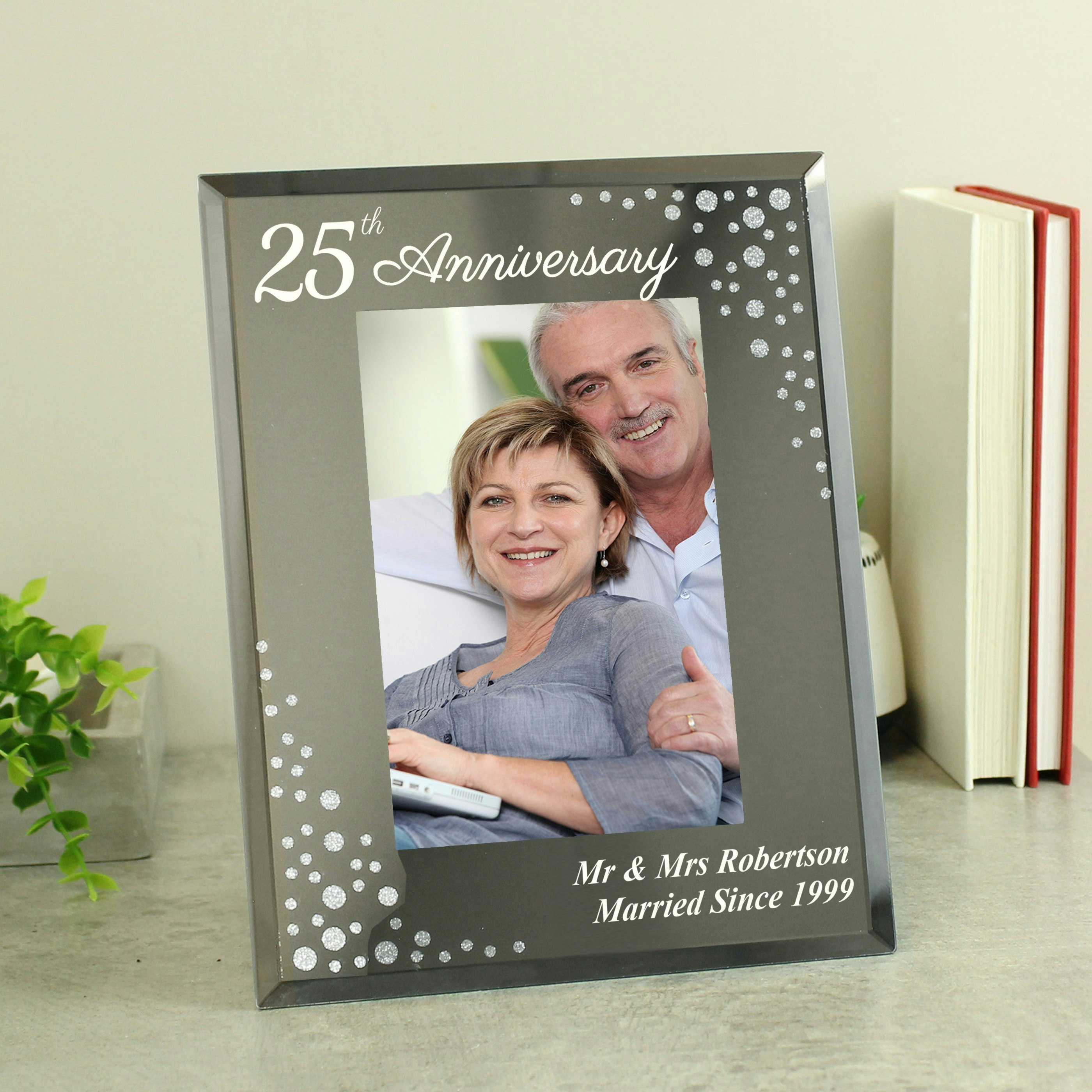 Personalised Memento Company Personalised Anniversary 6X4 Diamante Glass Photo Frame