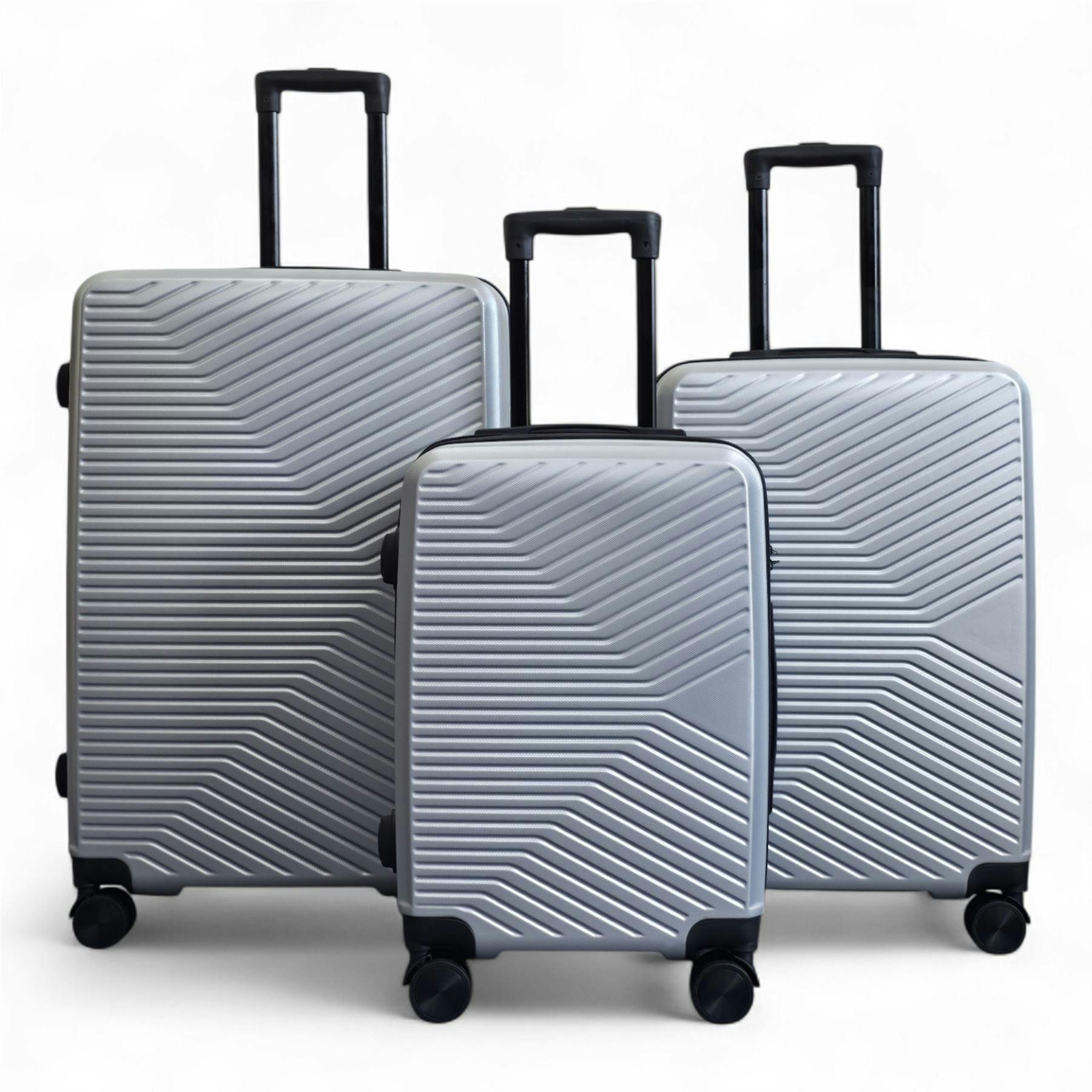 Infinity Luggage Silver Hardshell Suitcase Set Robust 8 Wheel Luggage Cabin Case Bag - Set Of 3