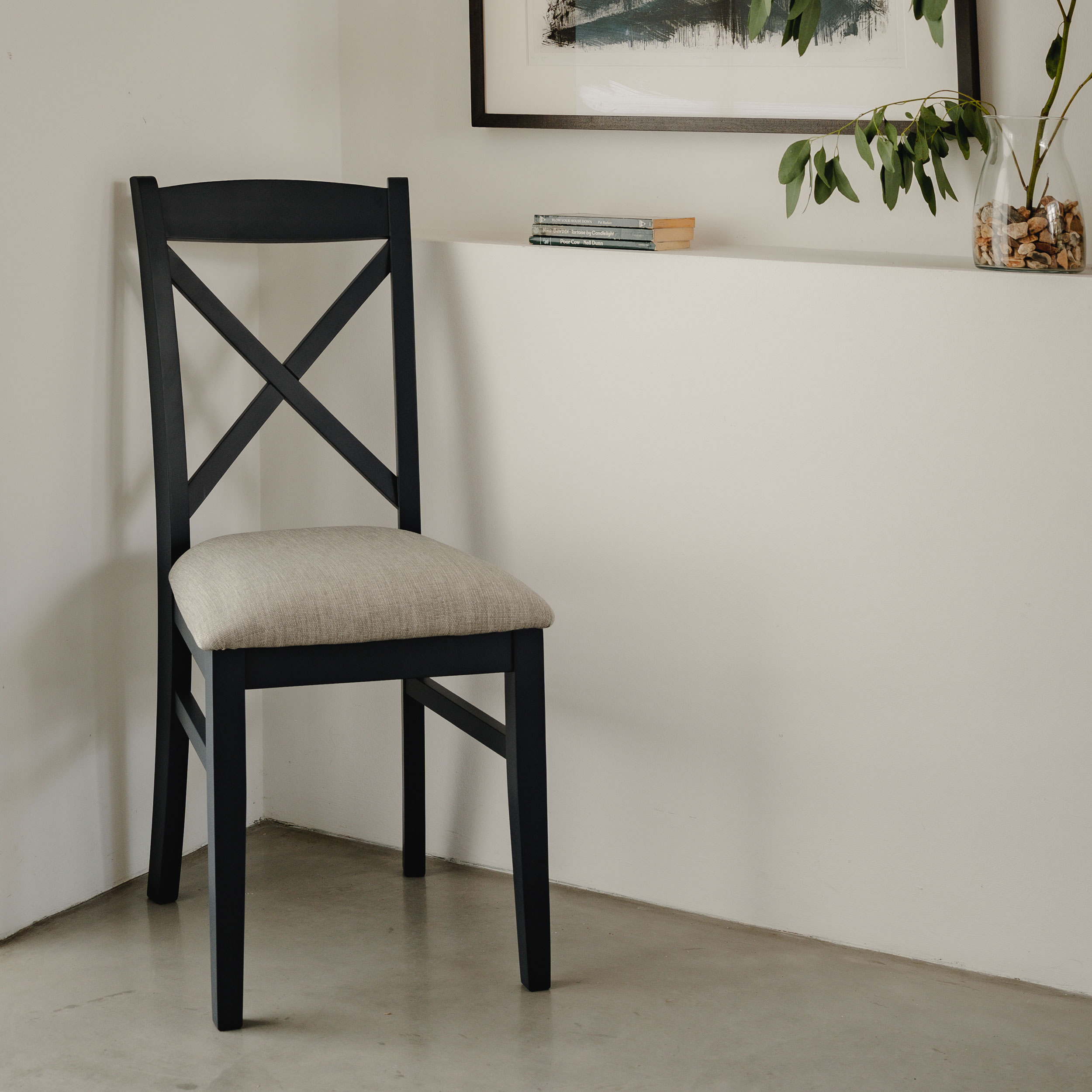 Statement Furniture Blue Florence Crossback Dining Chair With Upholstered Seat - Navy