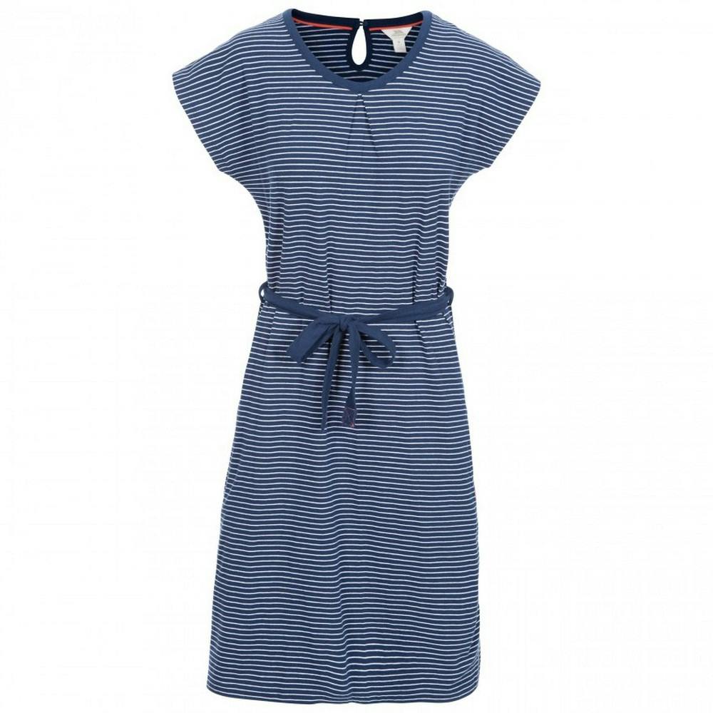 Trespass Women's / Lidia Round Neck Cotton Dress - Navy Stripe - Navy Stripe - S - 95% Cotton/5% Elastane
