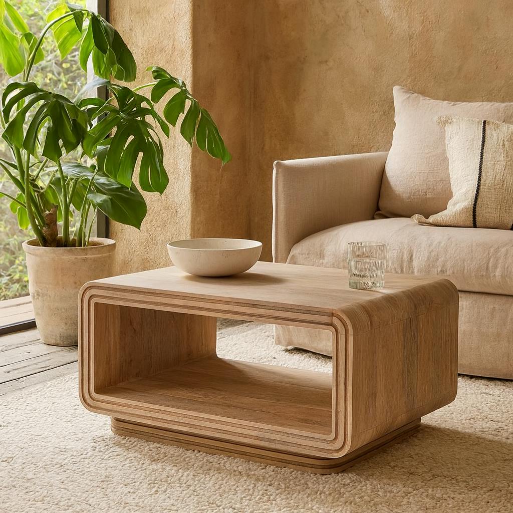 Wyld Haus Grain Arizona Carved Natural Mango Wood Open Coffee Table