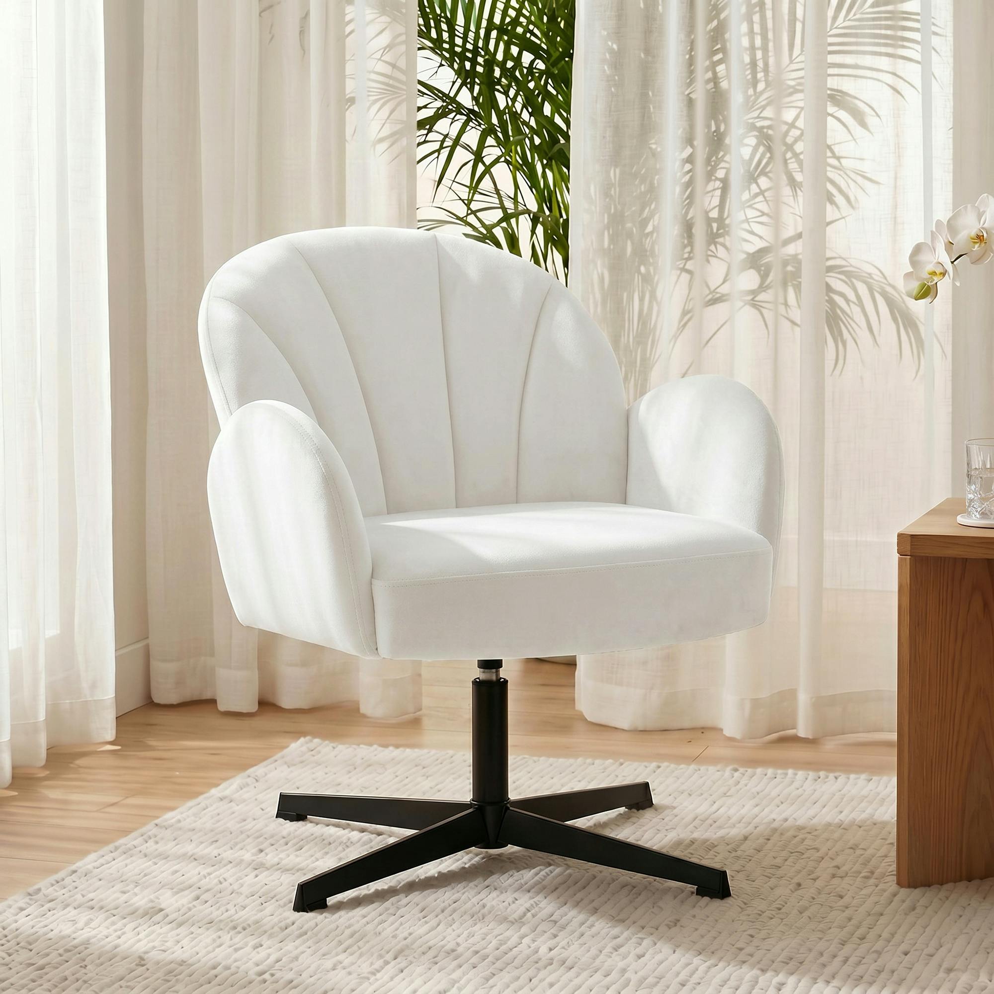 Homcom Cream Modern Accent Chair, Shell Swivel Armchair, Velvet-Feel Fabric