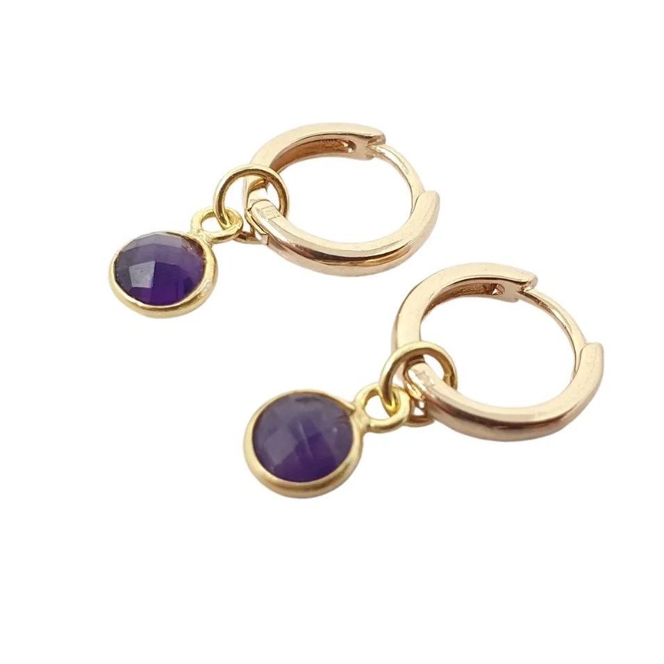 Harfi Gold Mini Amethyst February Birthstone Plated Huggies