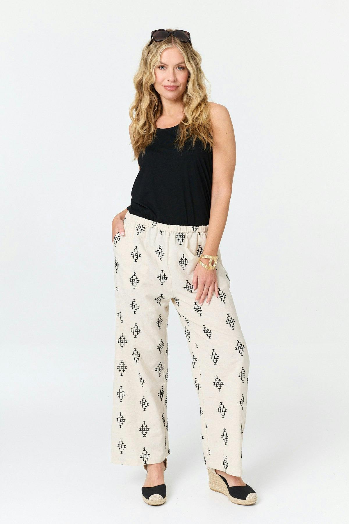 Izabel London White Printed Relaxed Wide Leg Trousers - 10