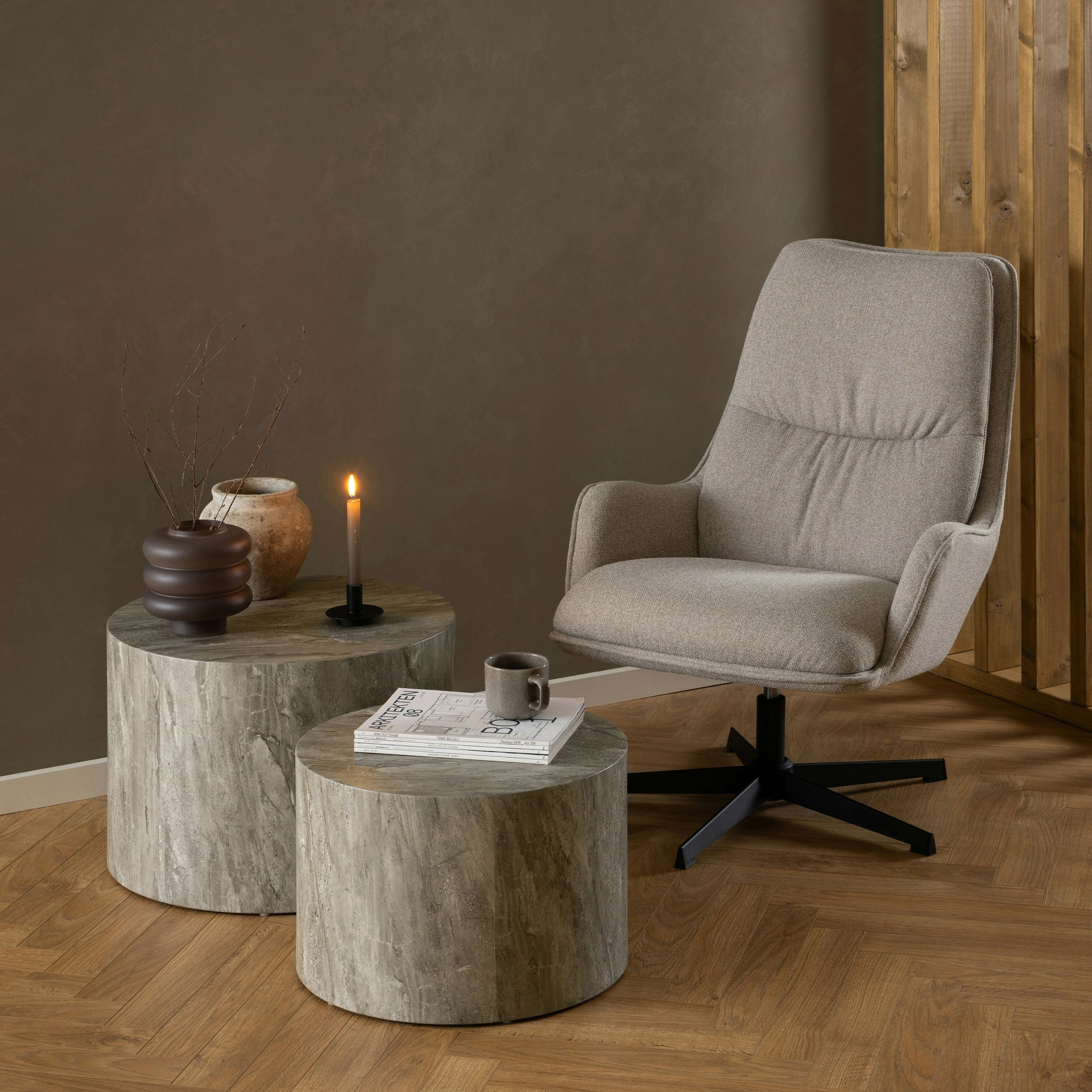 Rackhams Grey Dice Round Coffee Table Set In Marble Effect - 1