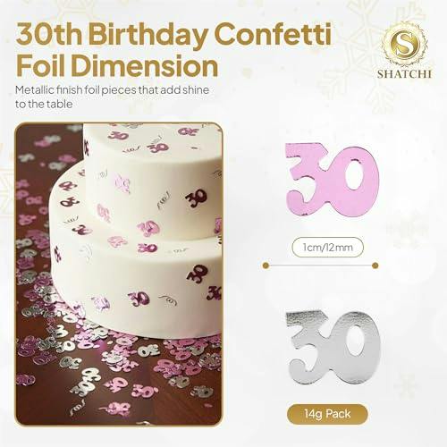 Shatchi Pink/Silver 30Th Birthday And Foil Confetti Decoration Pack For Party Tables - 1Pk