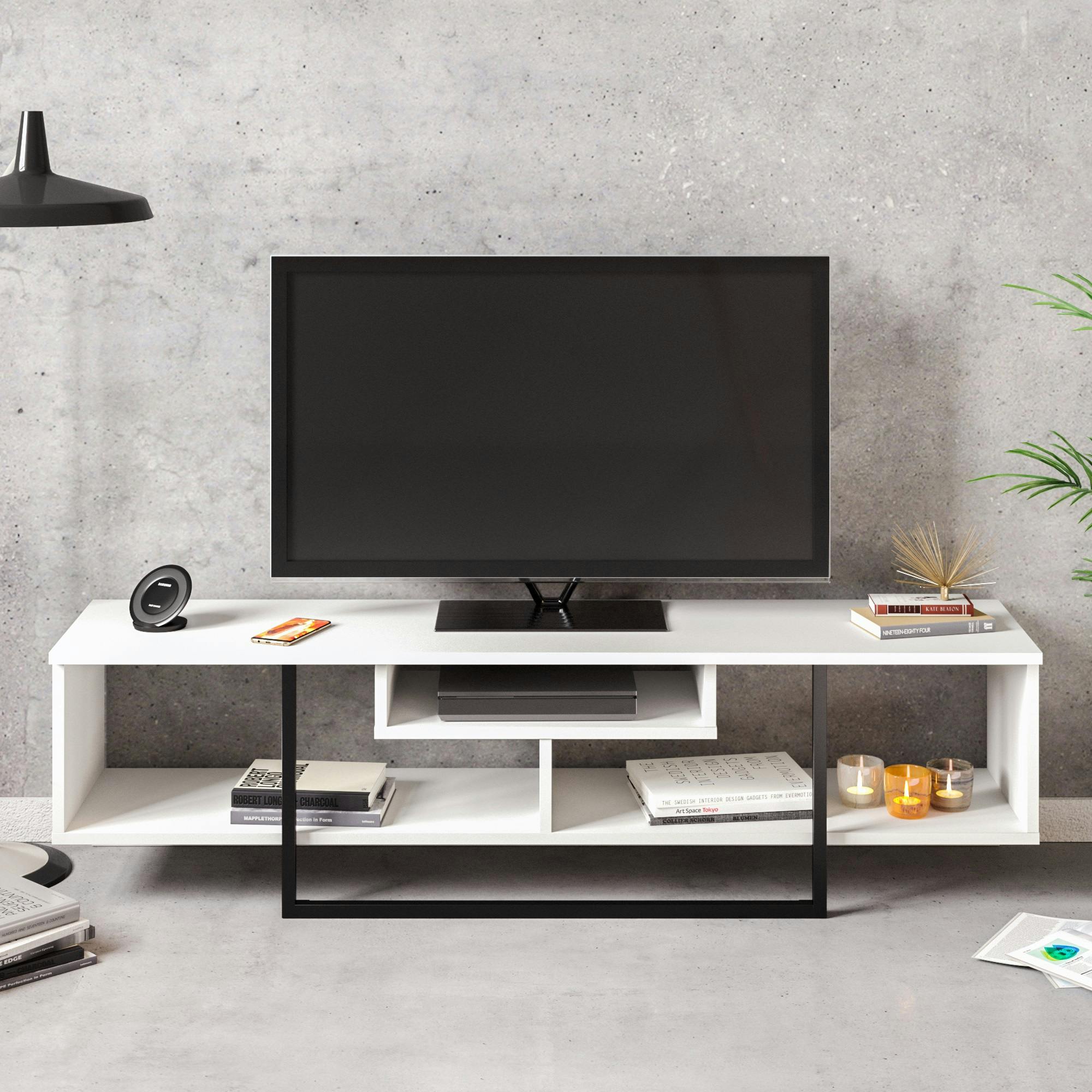 Rackhams White/Black Asal Modern Tv Stand Tv Cabinet For Tv's Up To 65"