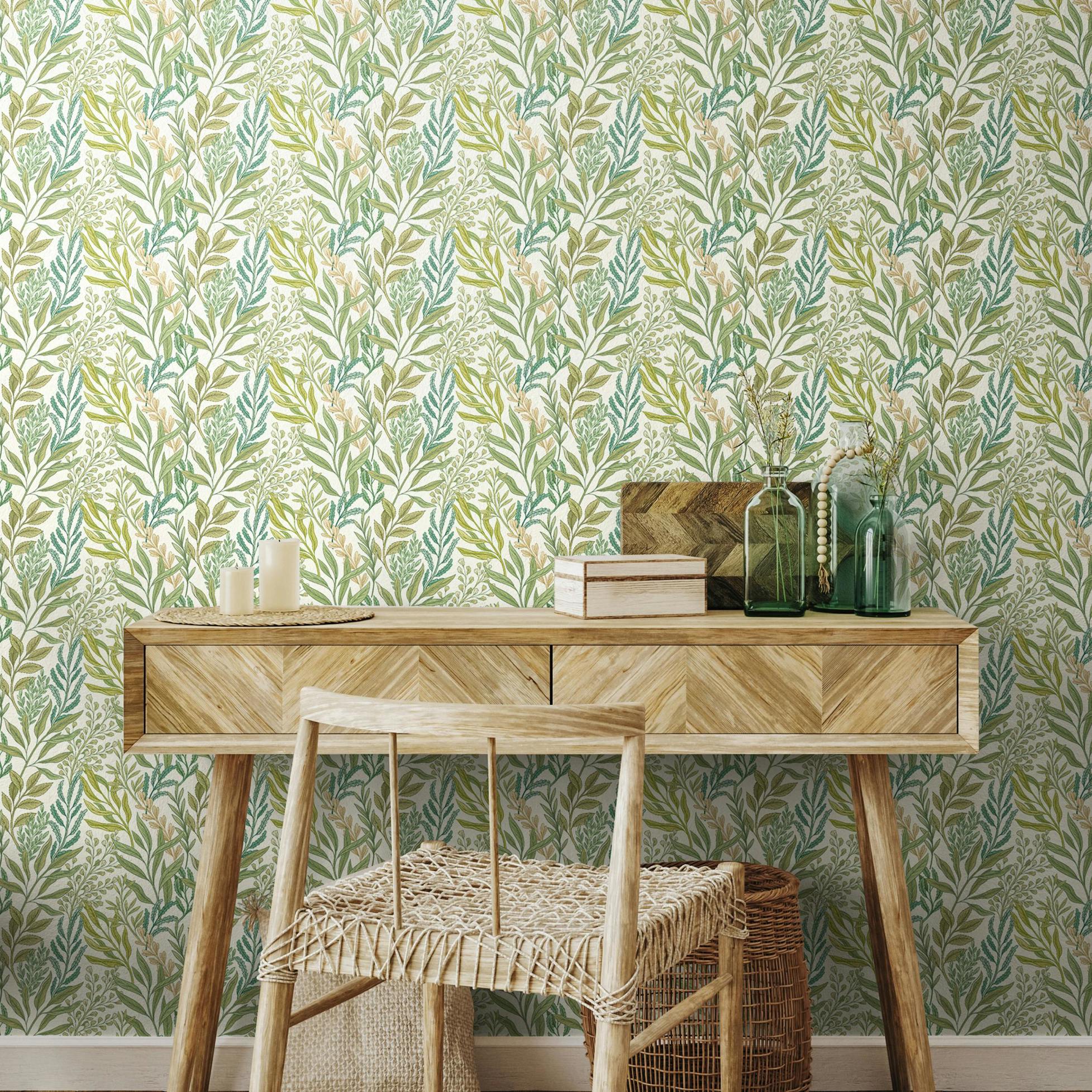 Rackhams Verdant Leaves - Sage & Willow 10M Wallpaper