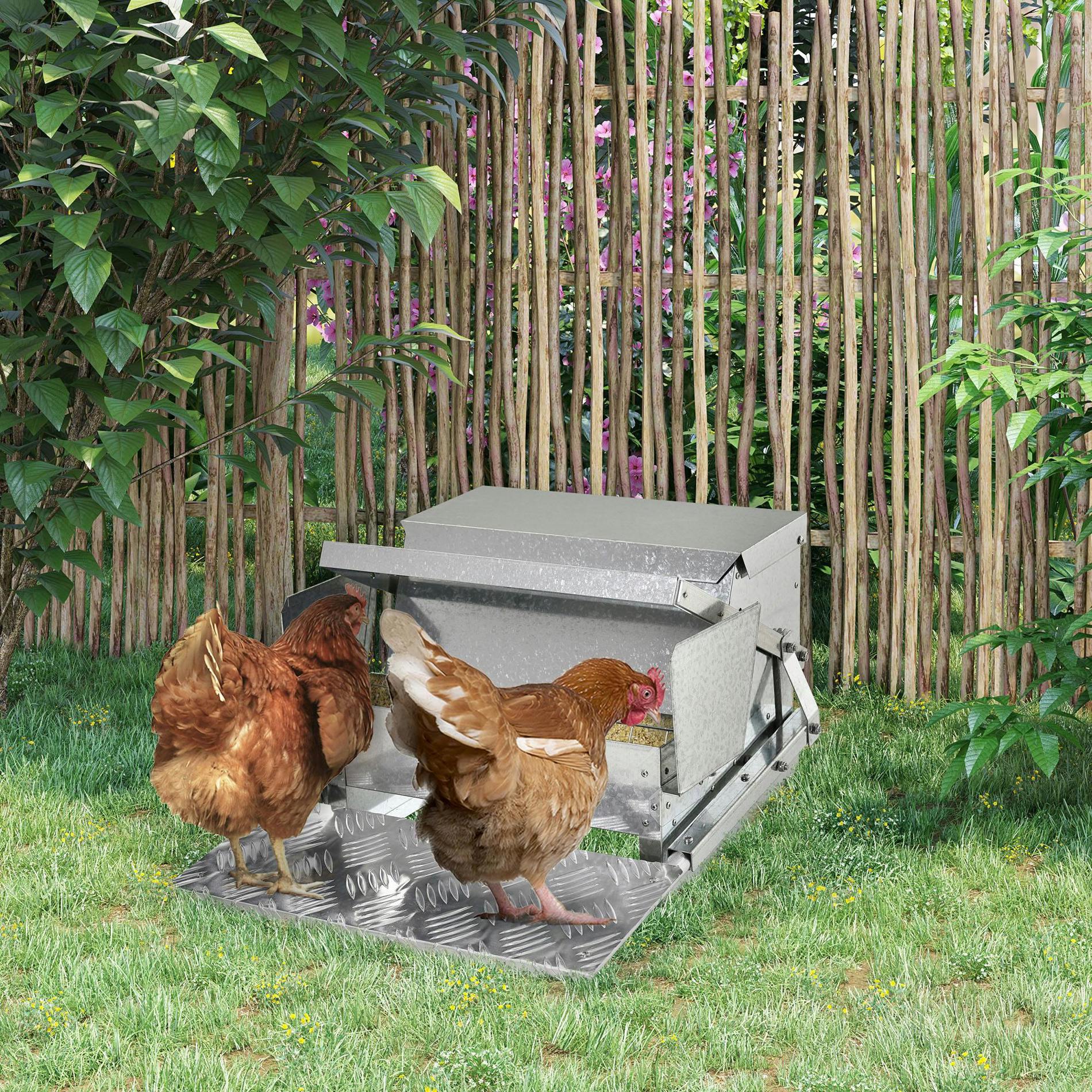 Pawhut Automatic Chicken Feeder Galvanized Steel Poultry Feeders 11.5Kg