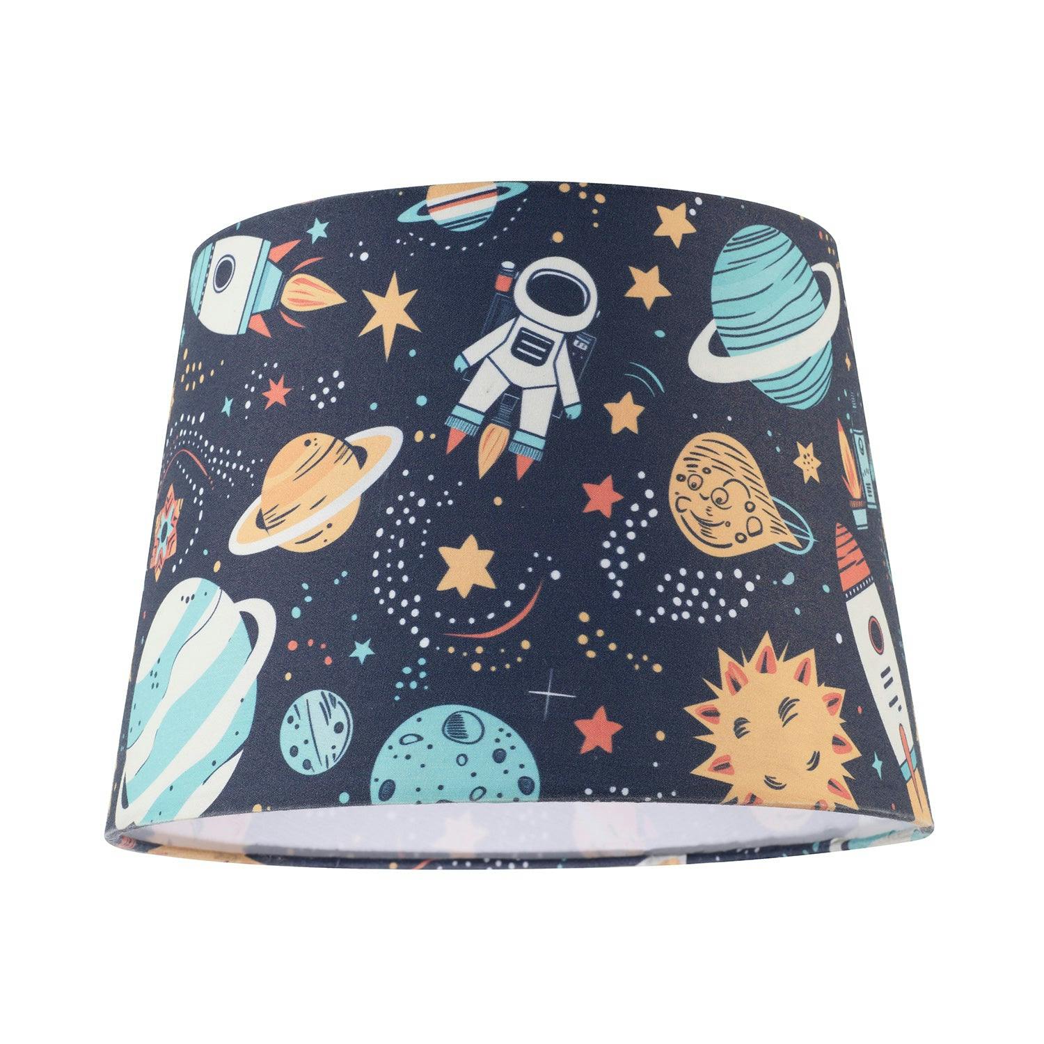 Rackhams Blue/White Space Themed Childrens Lamp Shade With Rockets Planets And Astronauts